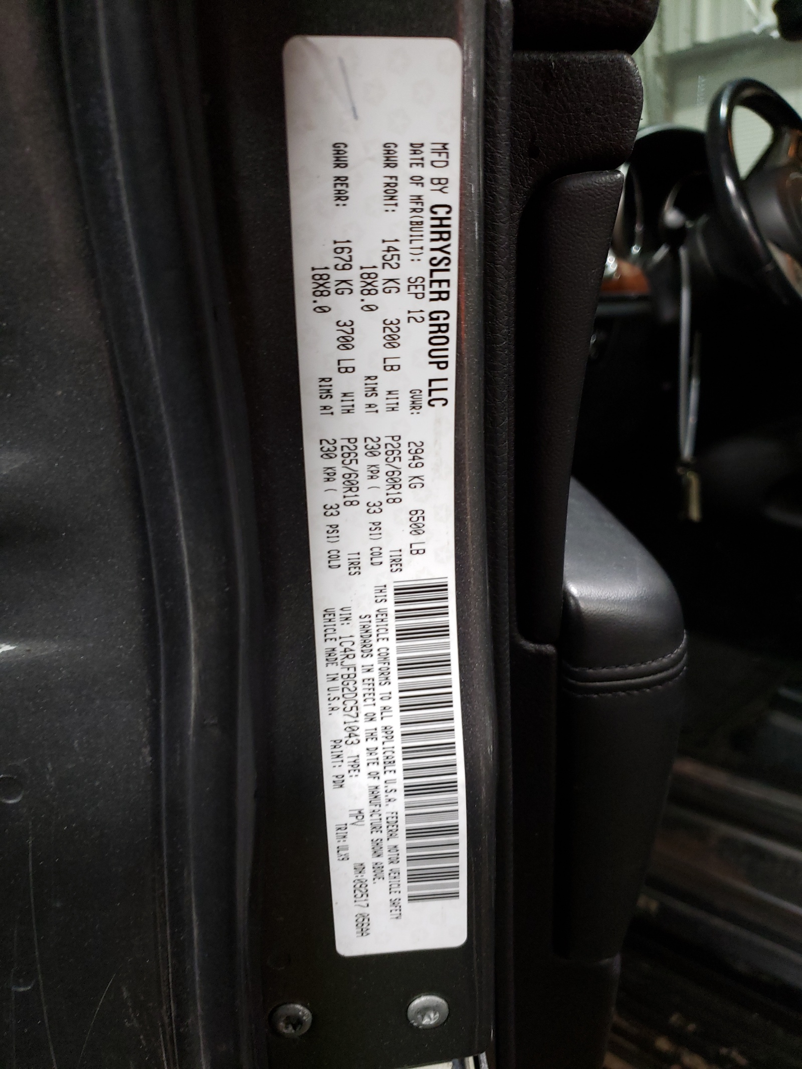 Photo 10 from auction – 2013 JEEP GRAND CHER with VIN 1C4RJFBG2DC571043