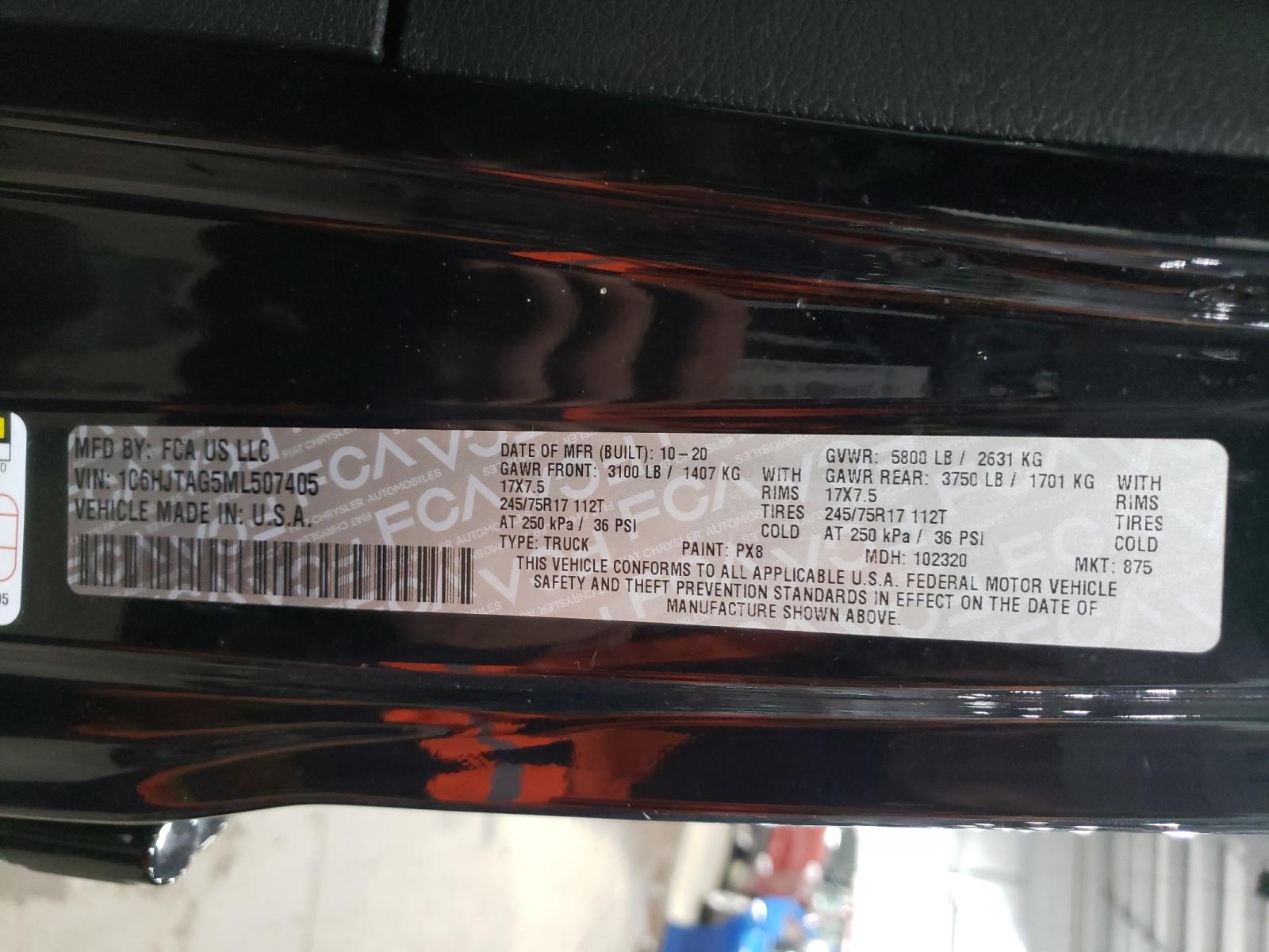 Photo 10 from auction – 2021 JEEP GLADIATOR with VIN 1C6HJTAG5ML507405
