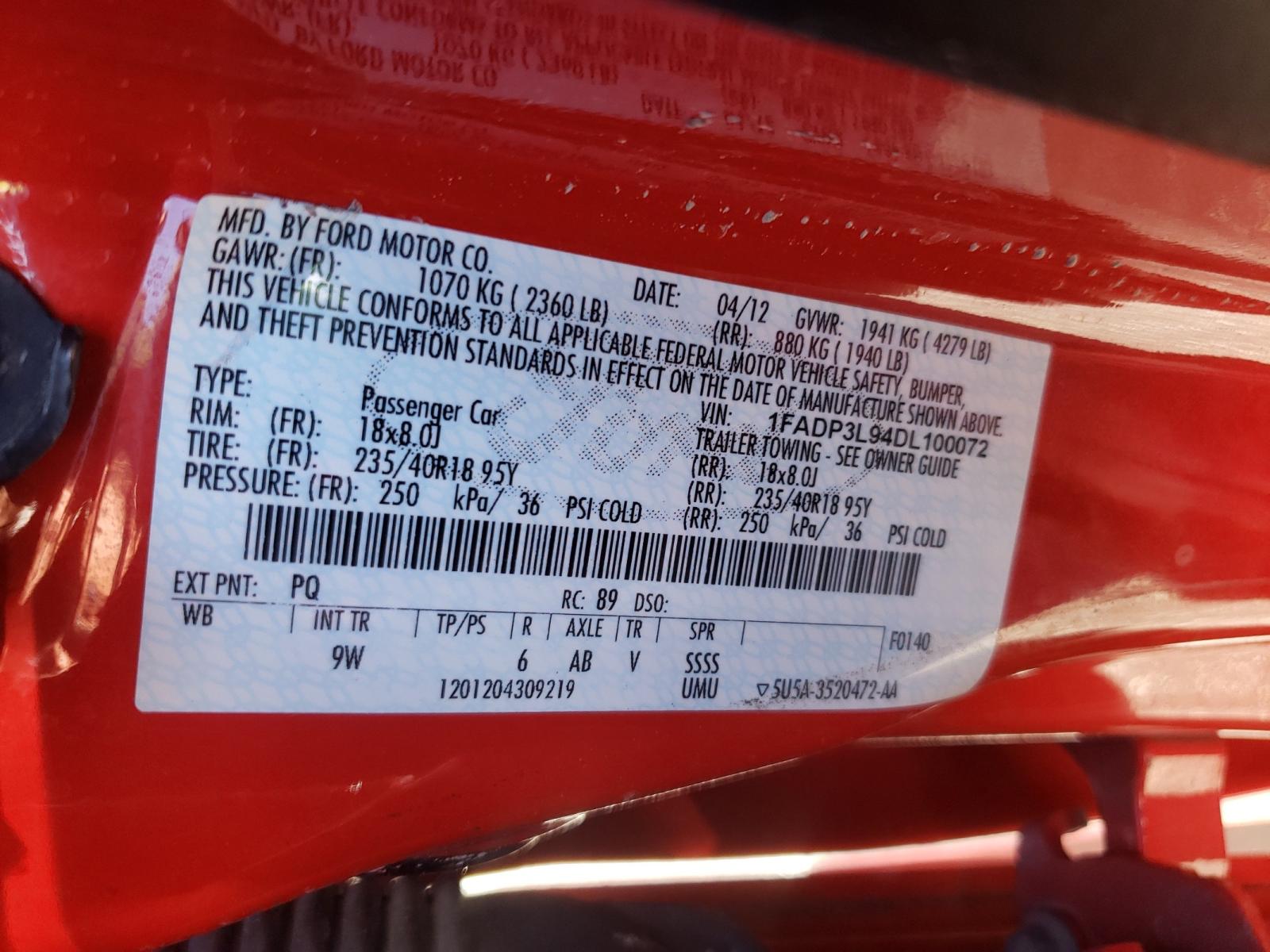 Photo 10 from auction – 2013 FORD FOCUS ST with VIN 1FADP3L94DL100072