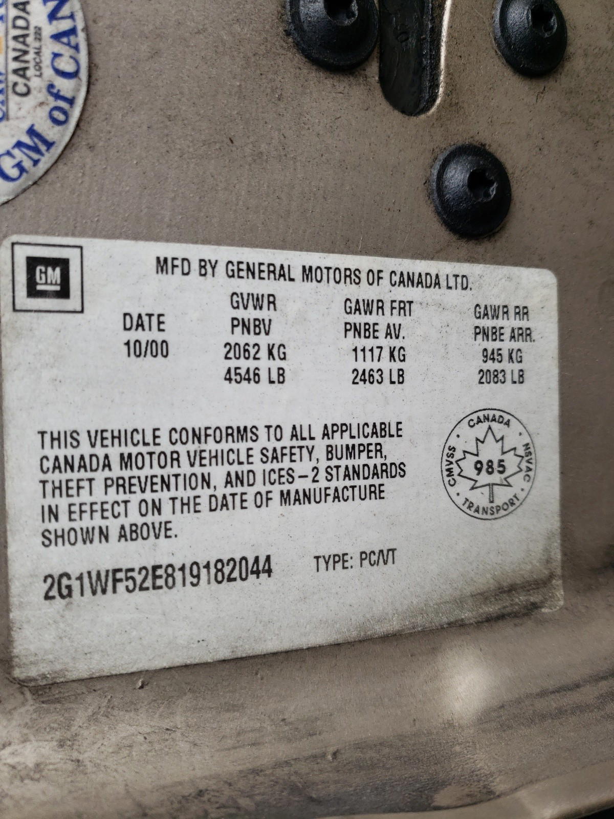 Photo 10 from auction – 2001 CHEVROLET IMPALA with VIN 2G1WF52E819182044