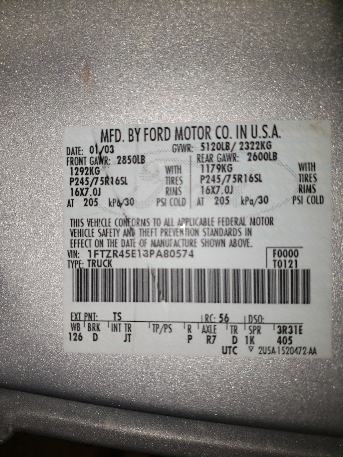 Photo 10 from auction – 2003 FORD RANGER SUP with VIN 1FTZR45E13PA80574