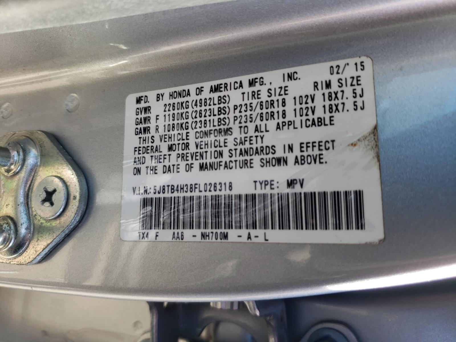 Photo 10 from auction – 2015 ACURA RDX with VIN 5J8TB4H38FL026318