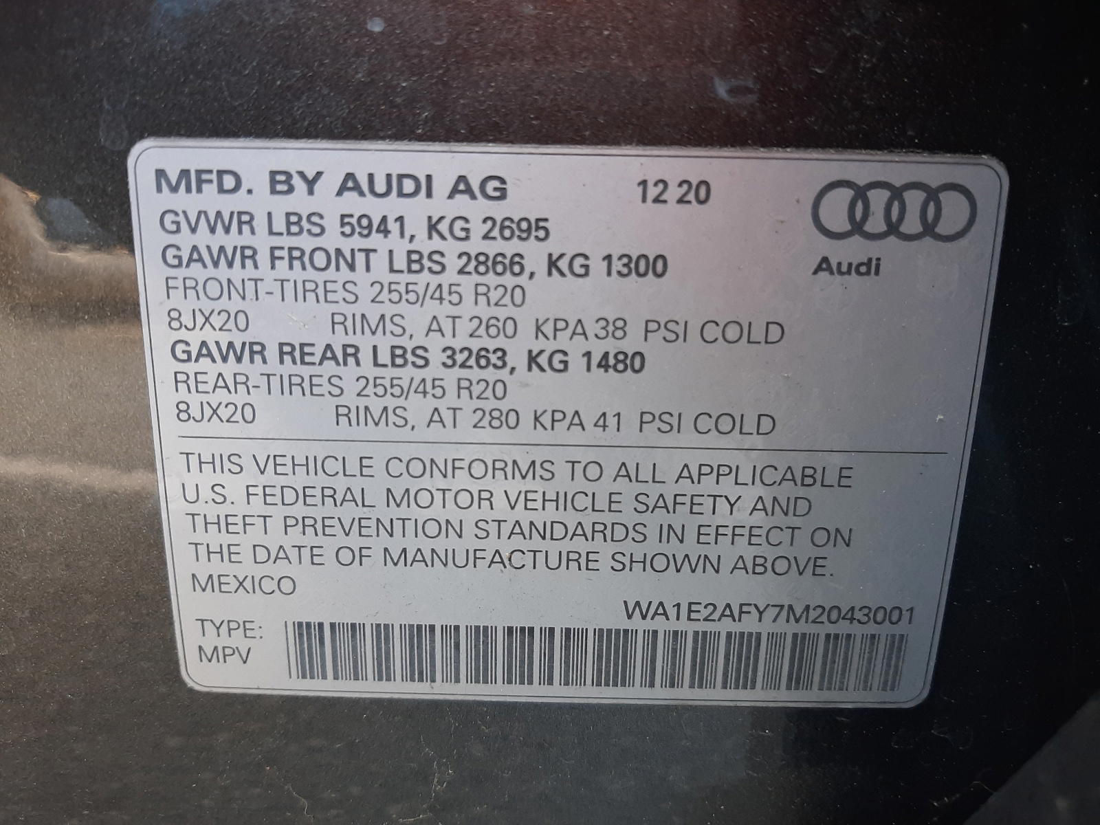 Photo 10 from auction – 2021 AUDI Q5 E PREMI with VIN WA1E2AFY7M2043001
