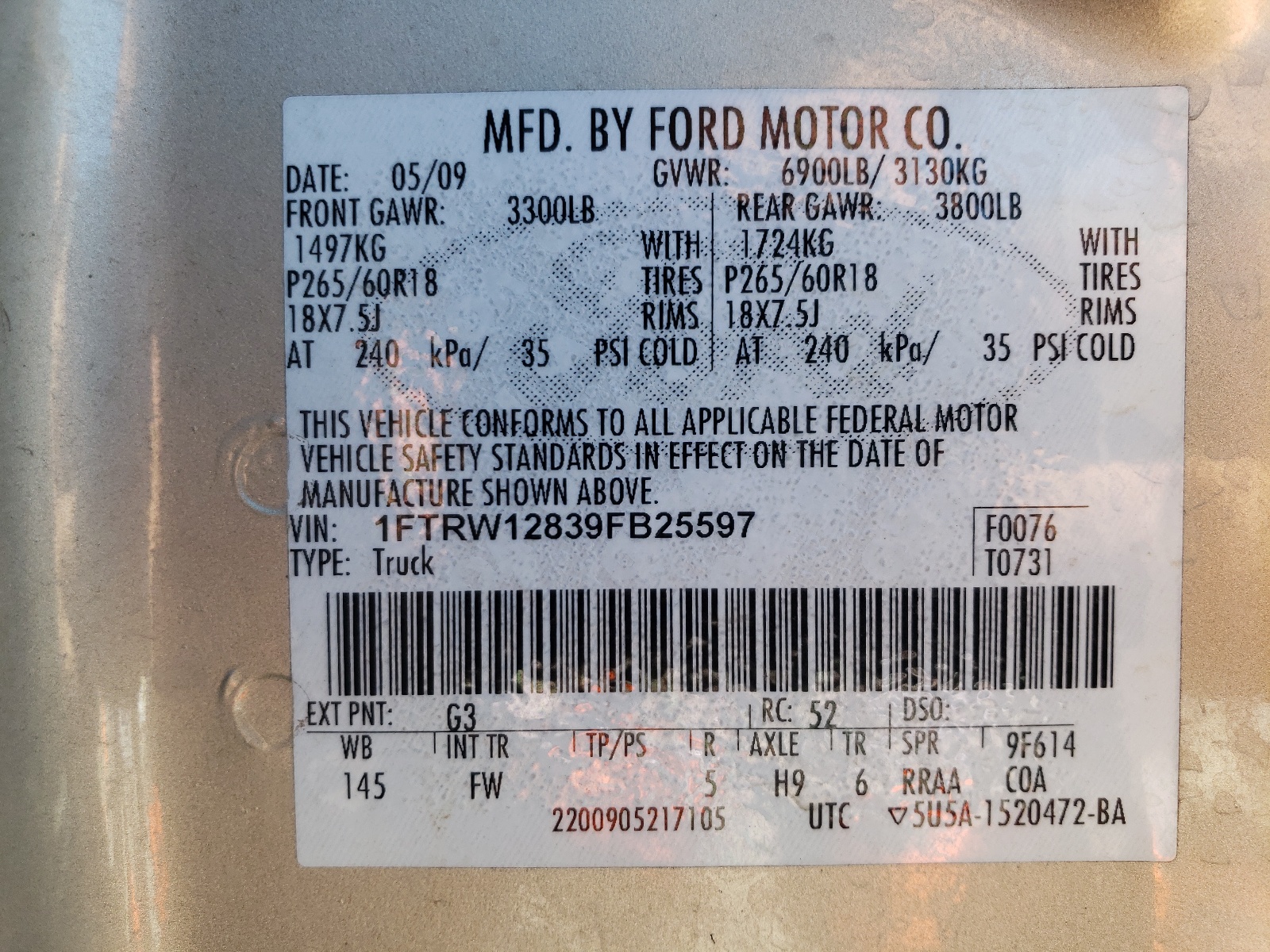 Photo 10 from auction – 2009 FORD F150 SUPER with VIN 1FTRW12839FB25597