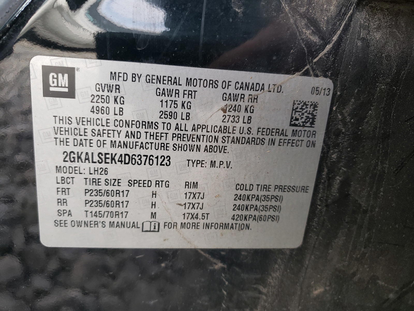 Photo 10 from auction – 2013 GMC TERRAIN SL with VIN 2GKALSEK4D6376123