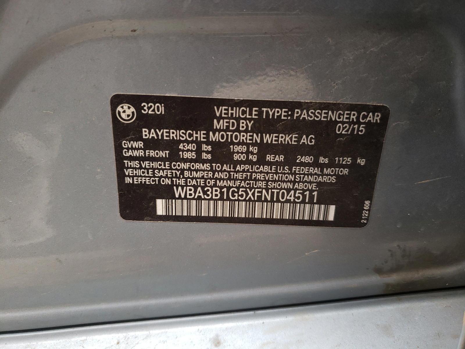 Photo 10 from auction – 2015 BMW 320 I with VIN WBA3B1G5XFNT04511