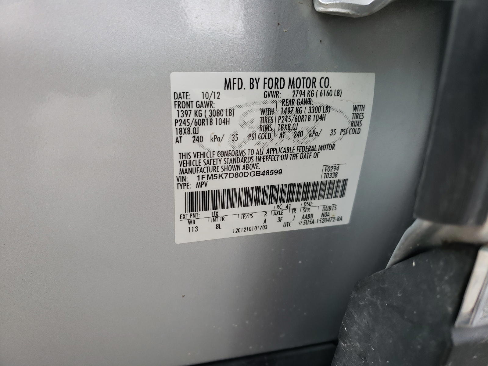 Photo 10 from auction – 2013 FORD EXPLORER X with VIN 1FM5K7D80DGB48599