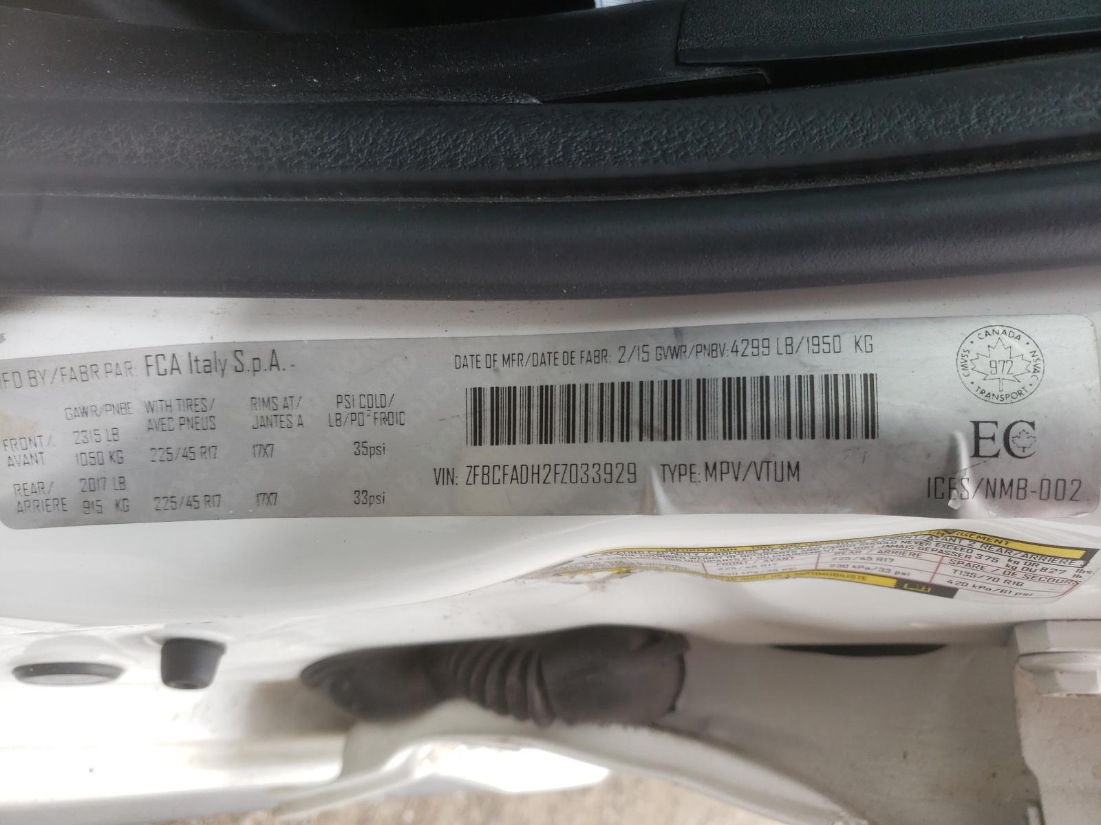 Photo 10 from auction – 2015 FIAT 500L TREKK with VIN ZFBCFADH2FZ033929