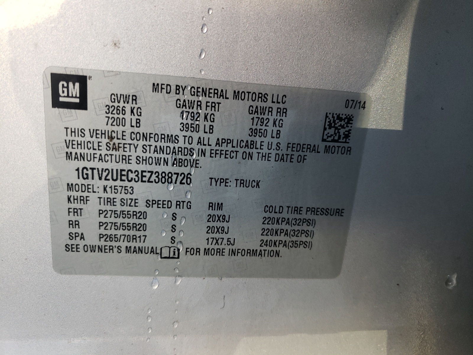 Photo 10 from auction – 2014 GMC SIERRA K15 with VIN 1GTV2UEC3EZ388726