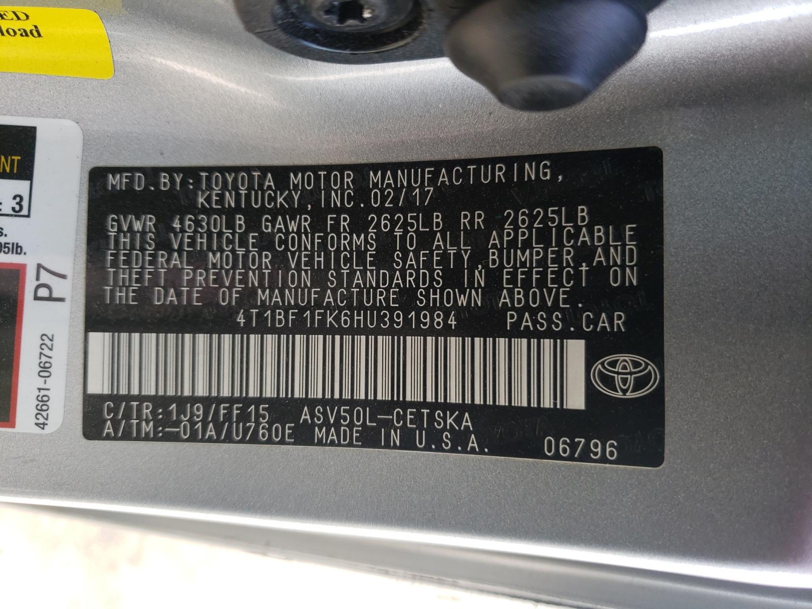 Photo 10 from auction – 2017 TOYOTA CAMRY LE with VIN 4T1BF1FK6HU391984