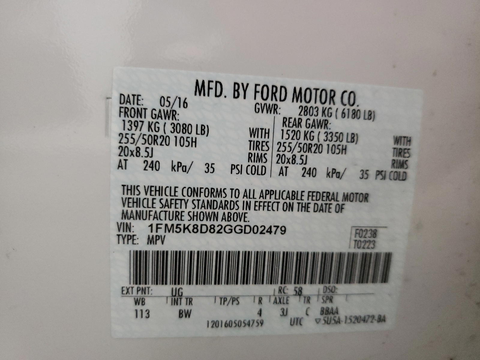 Photo 10 from auction – 2016 FORD EXPLORER X with VIN 1FM5K8D82GGD02479