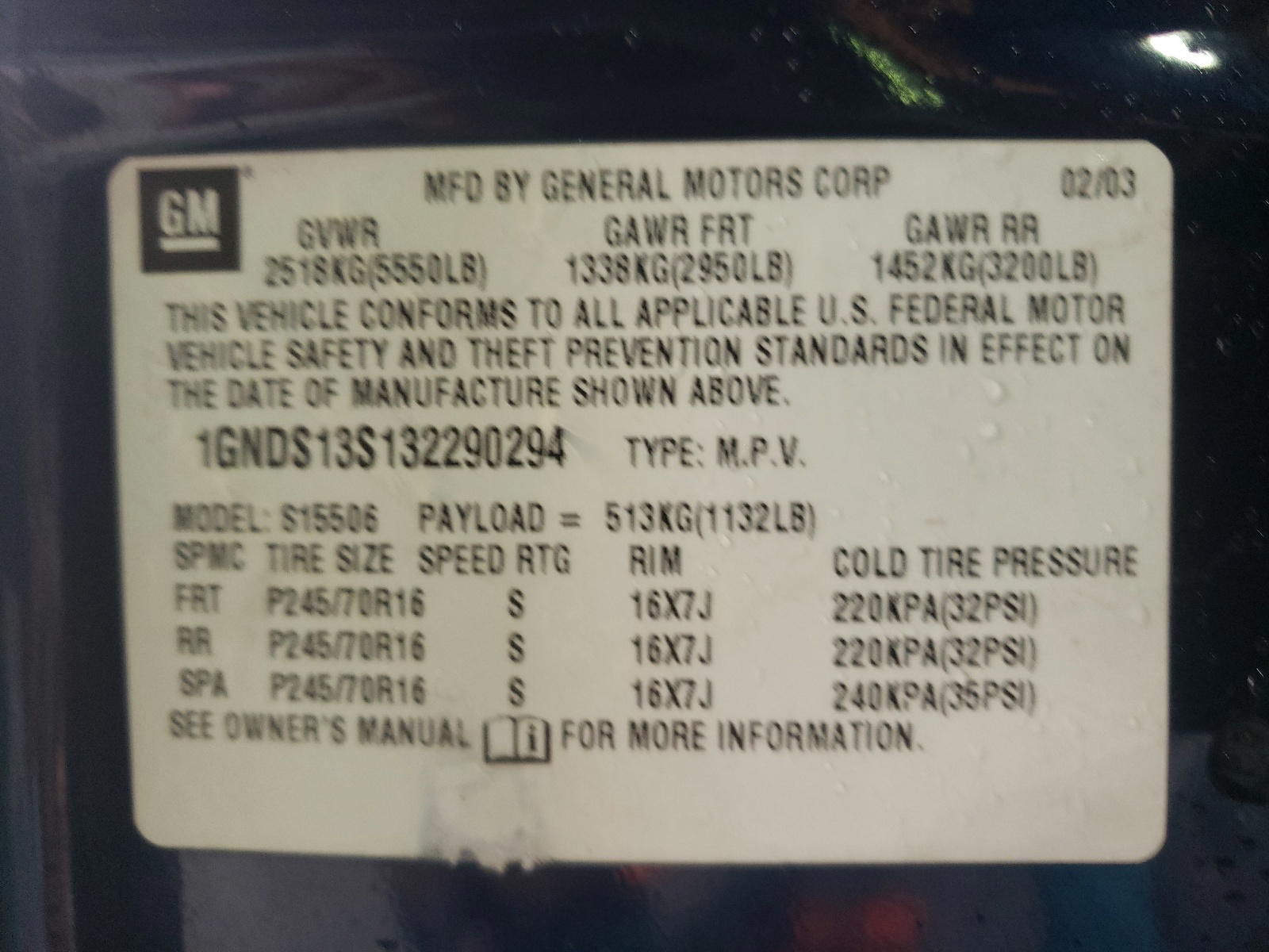 Photo 10 from auction – 2003 CHEVROLET TRAILBLAZE with VIN 1GNDS13S132290294