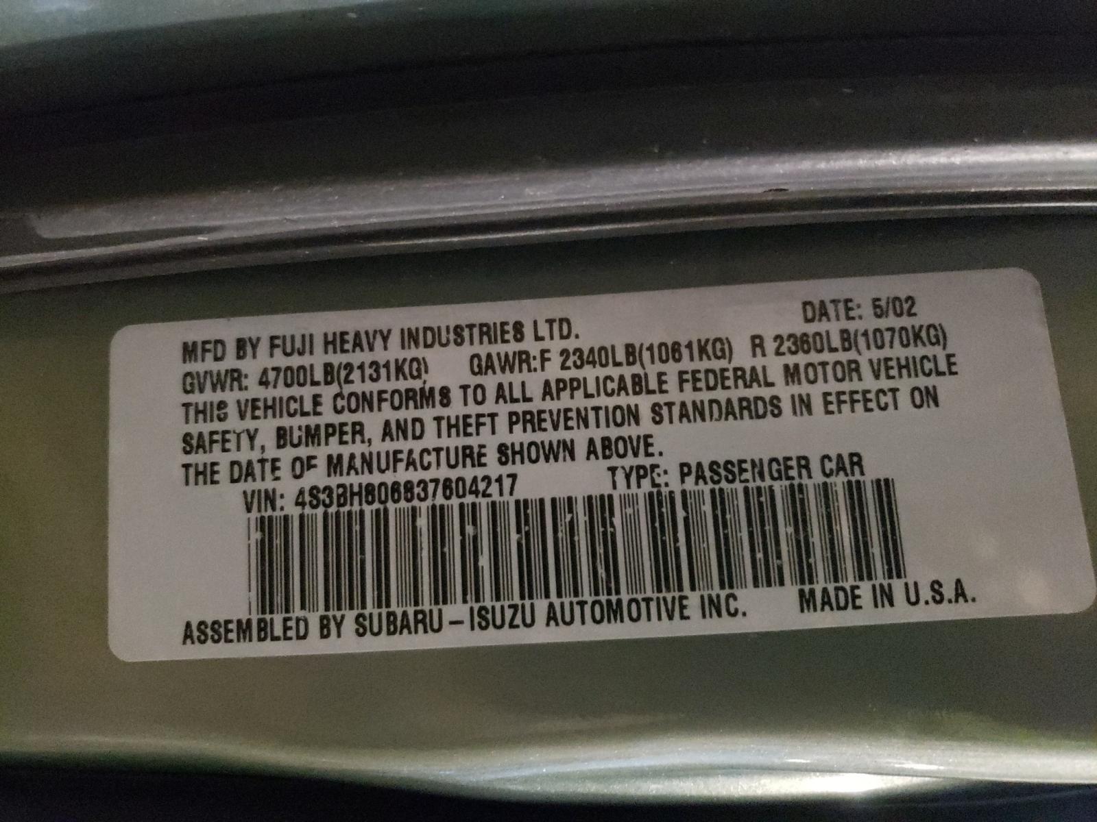 Photo 10 from auction – 2003 SUBARU LEGACY OUT with VIN 4S3BH806837604217