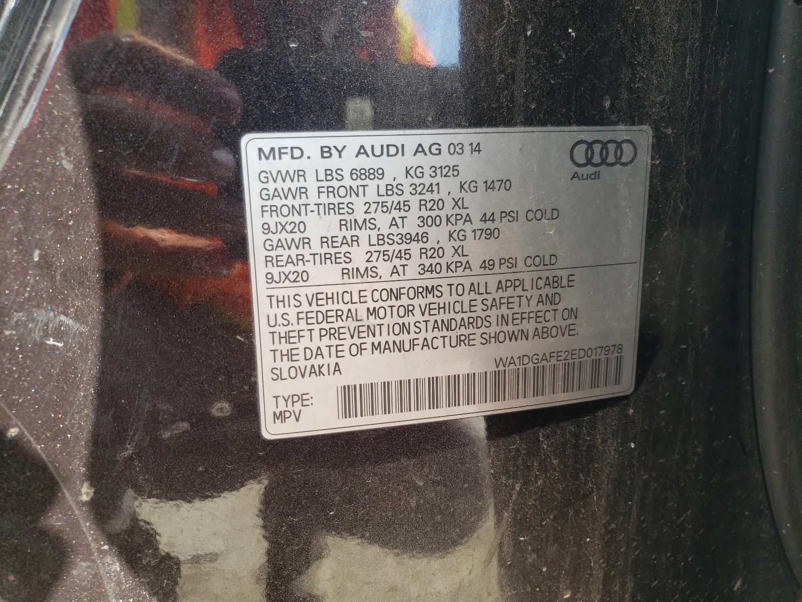 Photo 10 from auction – 2014 AUDI Q7 PRESTIG with VIN WA1DGAFE2ED017978