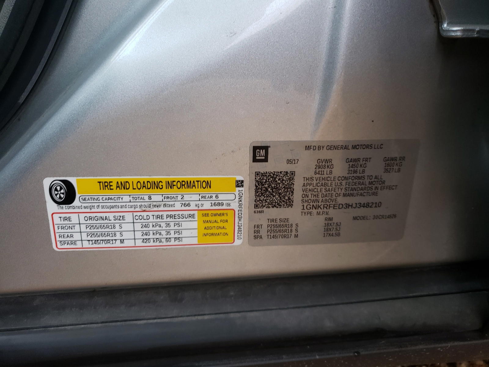 Photo 10 from auction – 2017 CHEVROLET TRAVERSE L with VIN 1GNKRFED3HJ348210