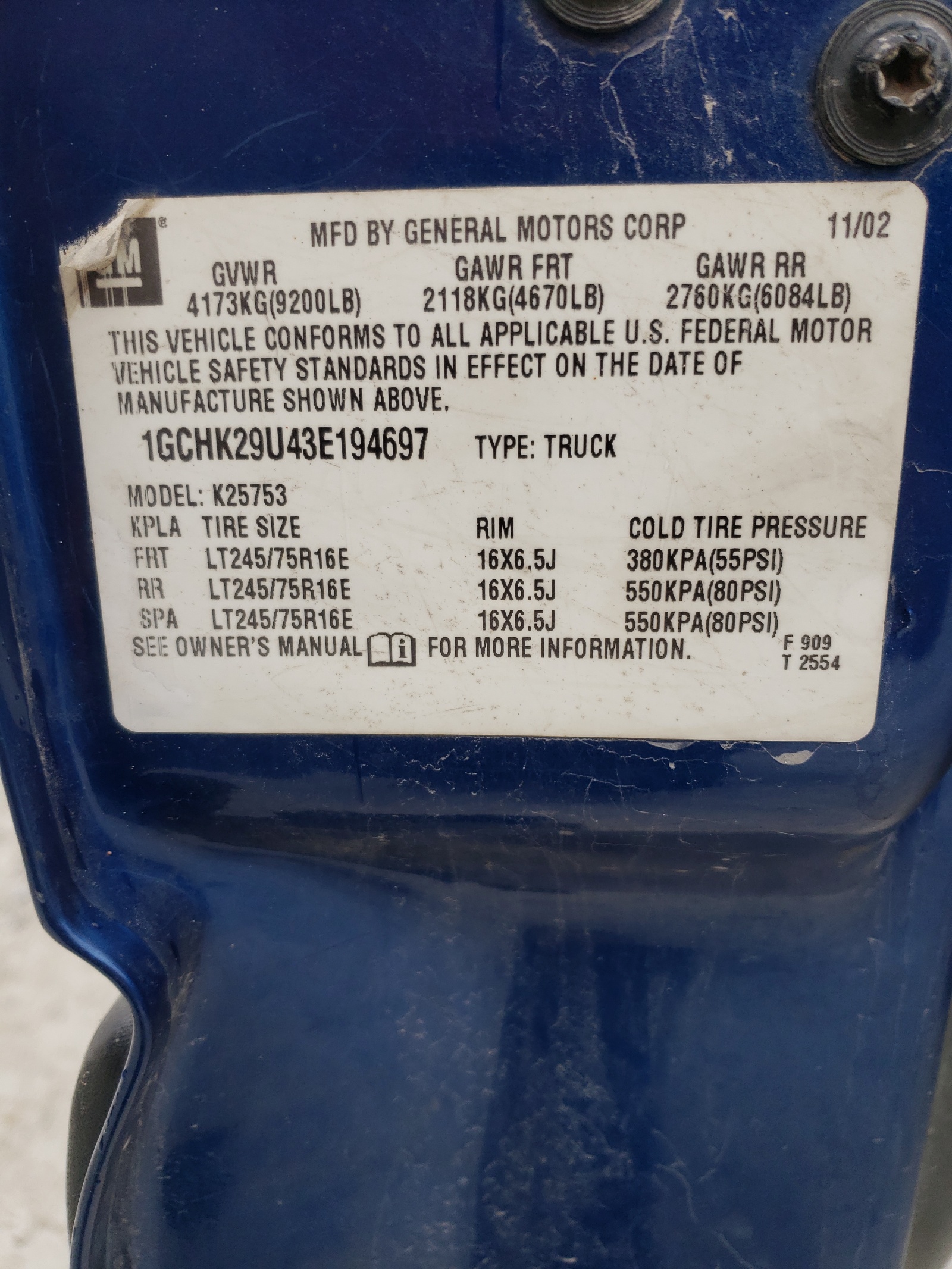 Photo 10 from auction – 2003 CHEVROLET SILVERADO with VIN 1GCHK29U43E194697