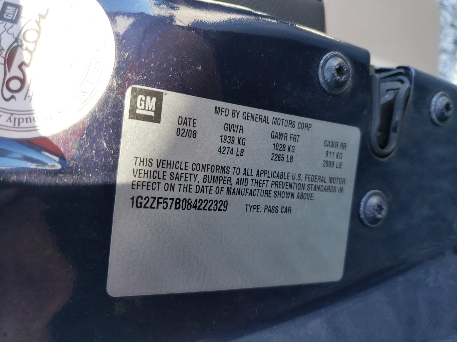Photo 10 from auction – 2008 PONTIAC G6 with VIN 1G2ZF57B084222329
