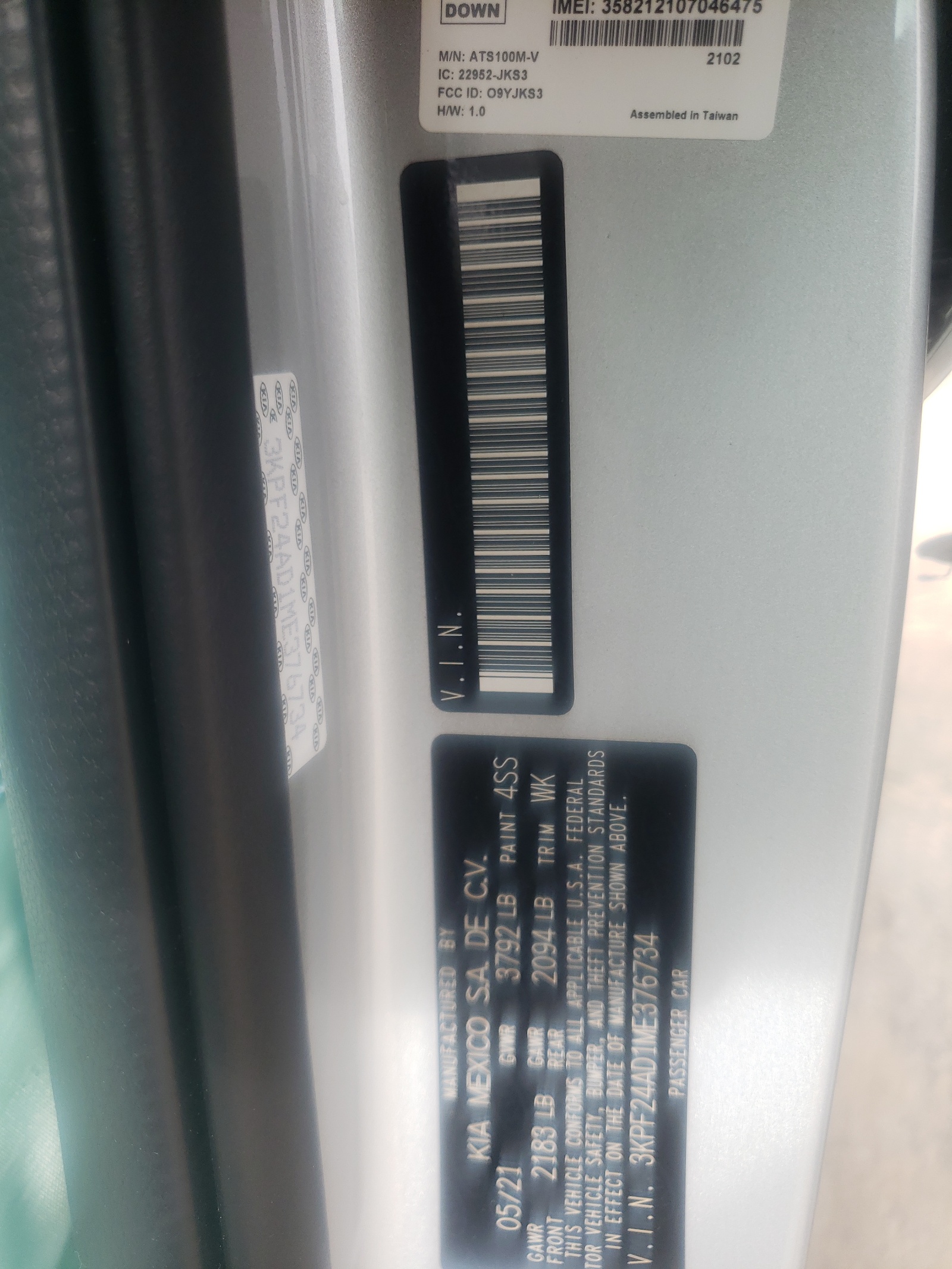 Photo 10 from auction – 2021 KIA FORTE FE with VIN 3KPF24AD1ME376734