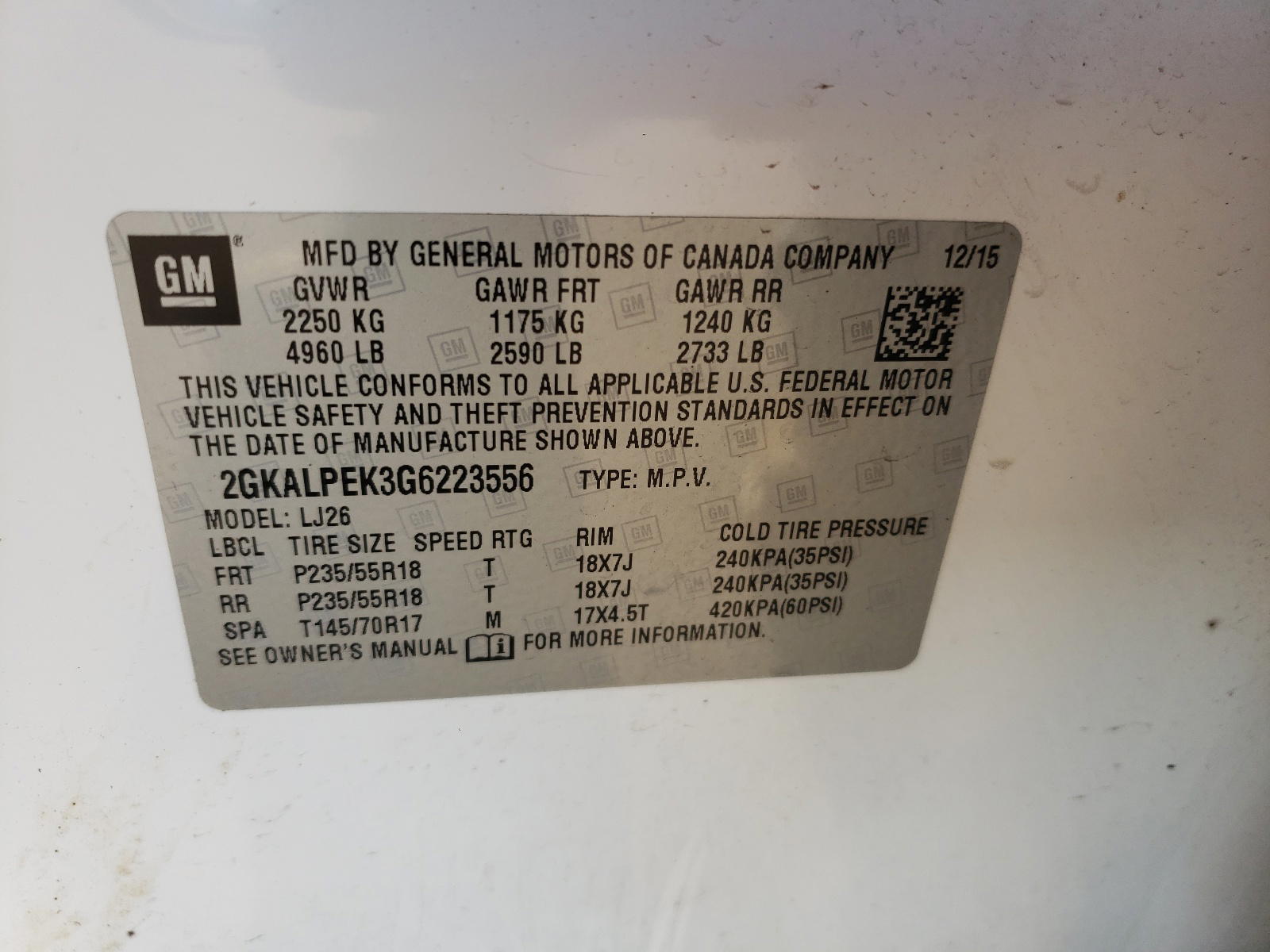 Photo 10 from auction – 2016 GMC TERRAIN SL with VIN 2GKALPEK3G6223556