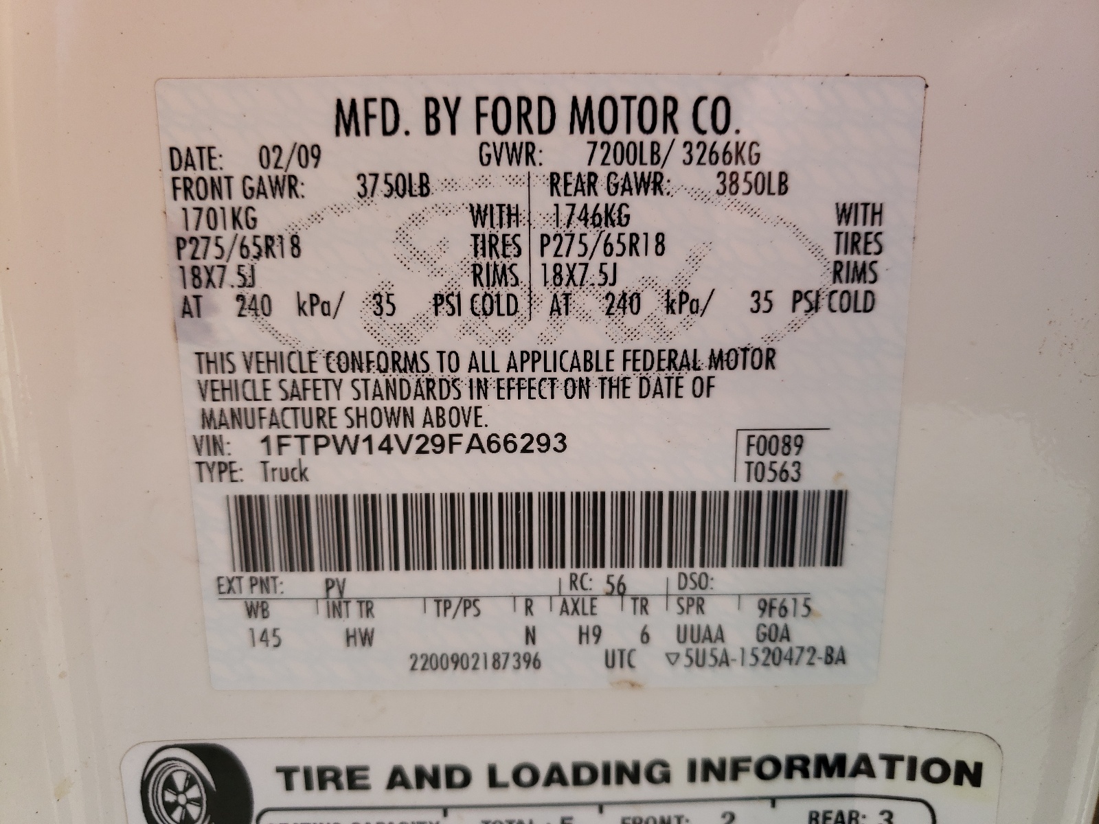 Photo 10 from auction – 2009 FORD F150 SUPER with VIN 1FTPW14V29FA66293