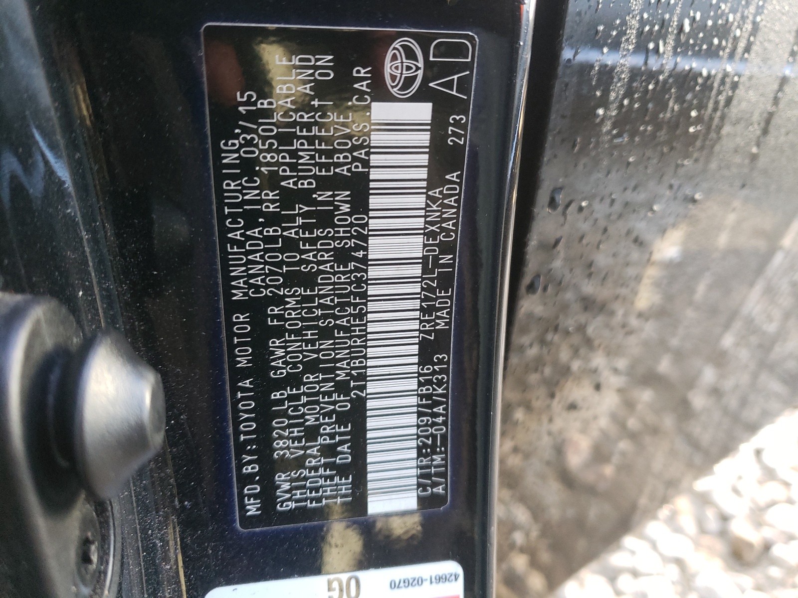 Photo 10 from auction – 2015 TOYOTA COROLLA L with VIN 2T1BURHE5FC374720