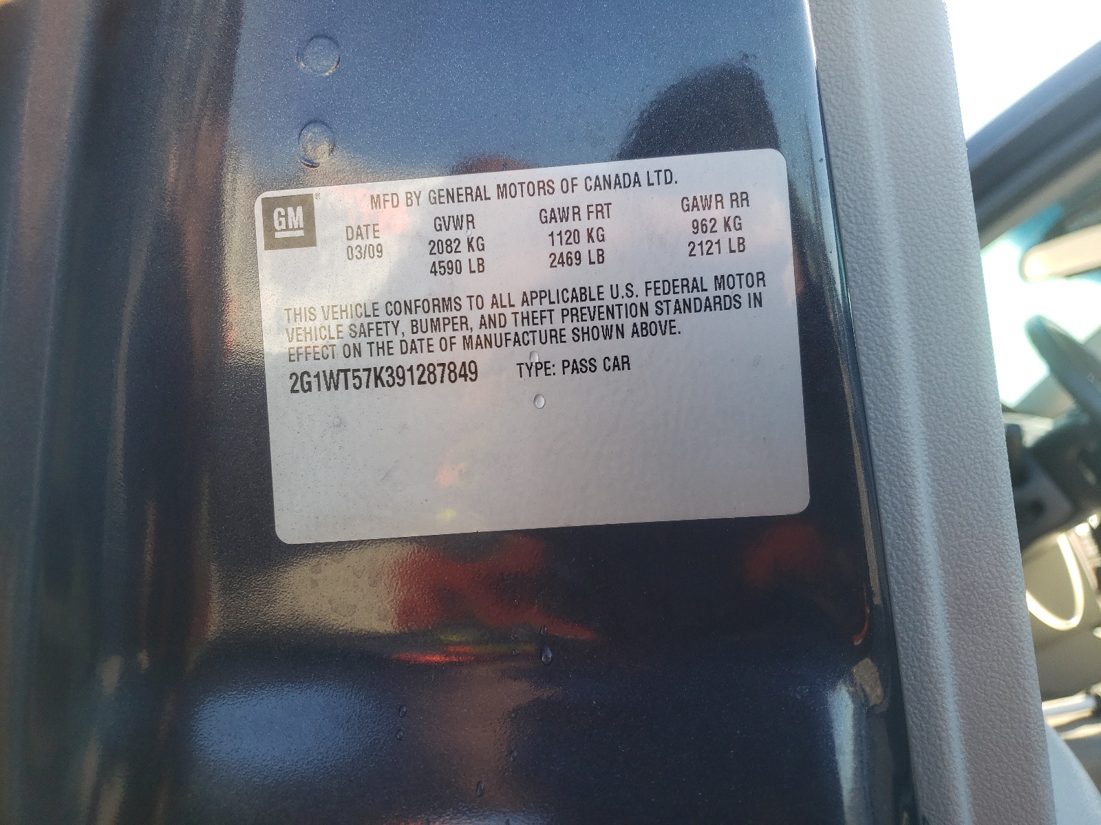 Photo 10 from auction – 2009 CHEVROLET IMPALA 1LT with VIN 2G1WT57K391287849