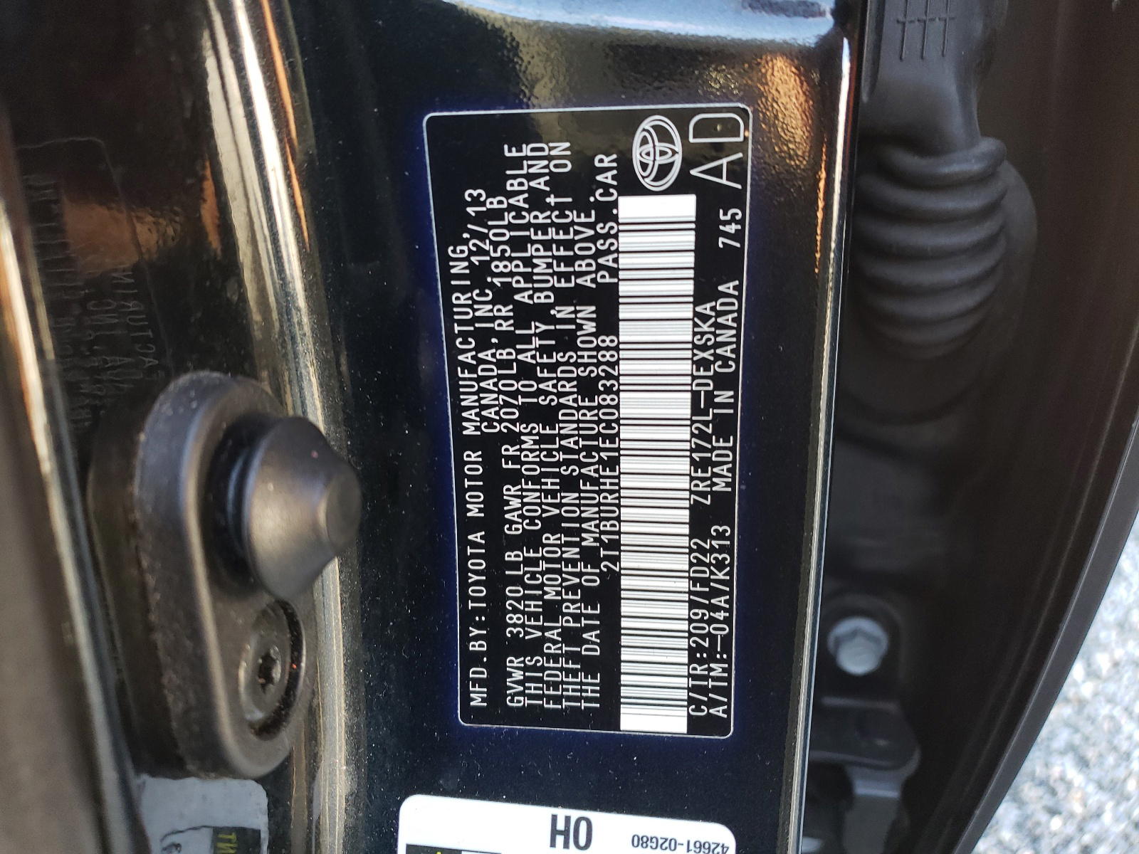 Photo 10 from auction – 2014 TOYOTA COROLLA L with VIN 2T1BURHE1EC083288