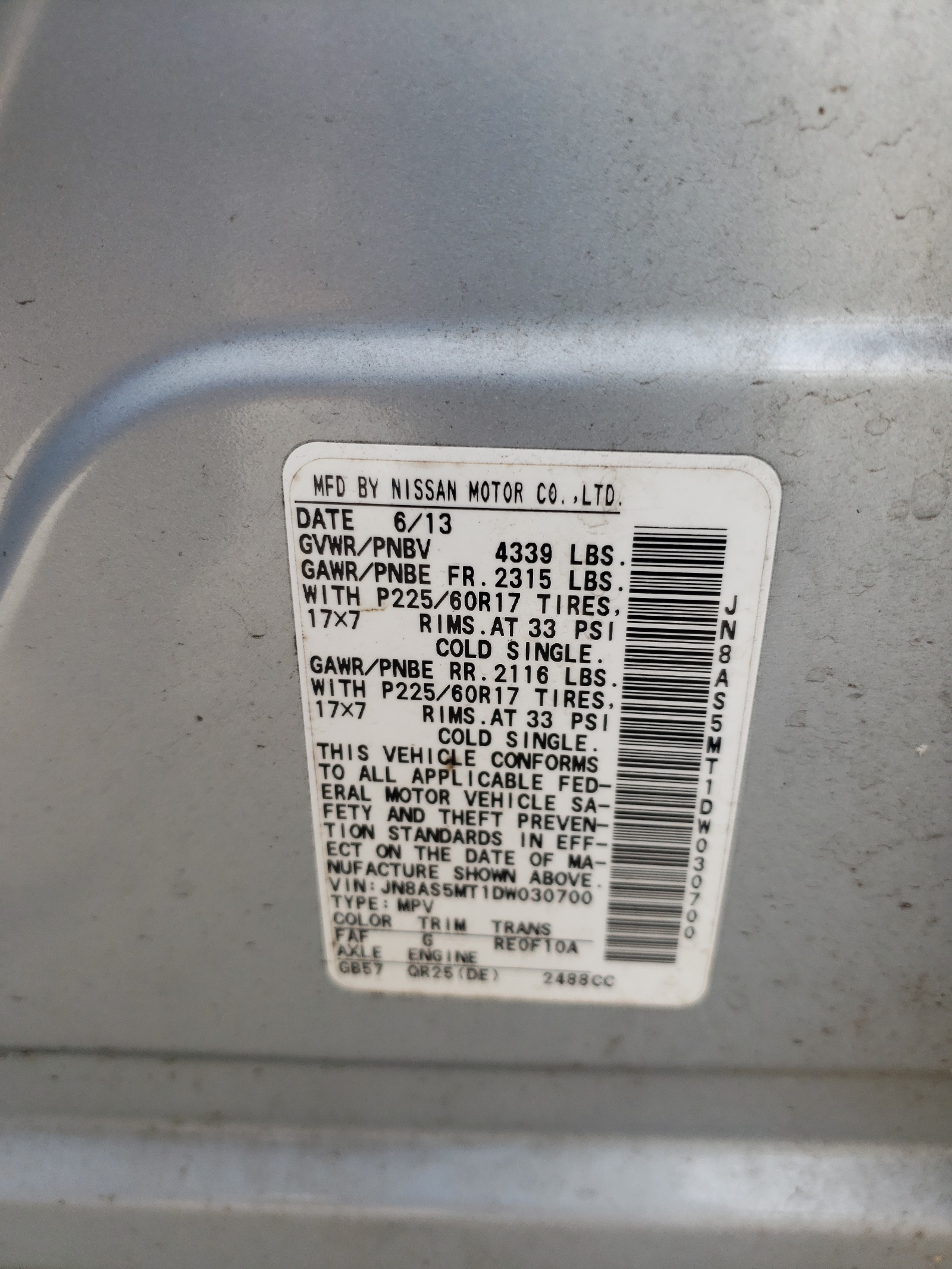 Photo 10 from auction – 2013 NISSAN ROGUE S with VIN JN8AS5MT1DW030700