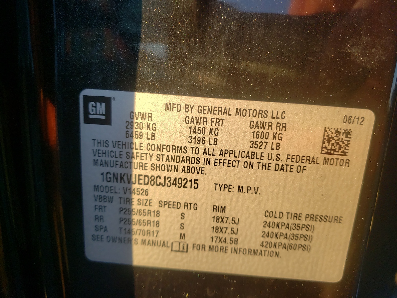 Photo 10 from auction – 2012 CHEVROLET TRAVERSE L with VIN 1GNKVJED8CJ349215