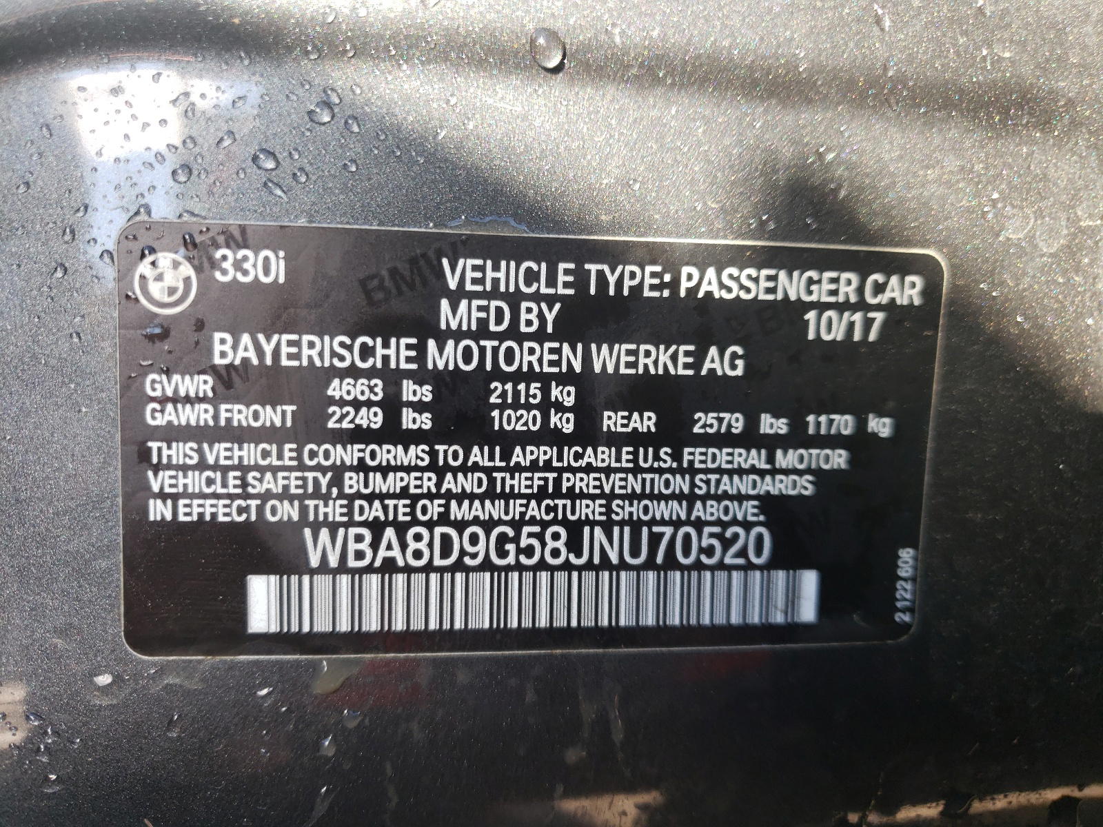 Photo 10 from auction – 2018 BMW 330 XI with VIN WBA8D9G58JNU70520