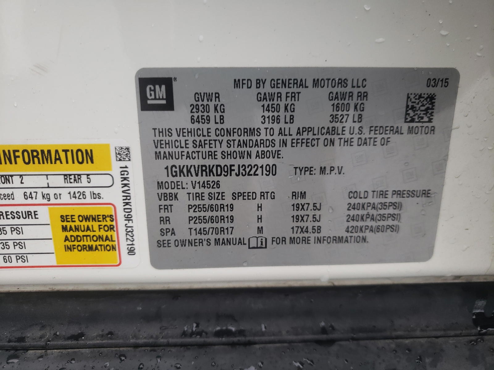 Photo 10 from auction – 2015 GMC ACADIA SLT with VIN 1GKKVRKD9FJ322190