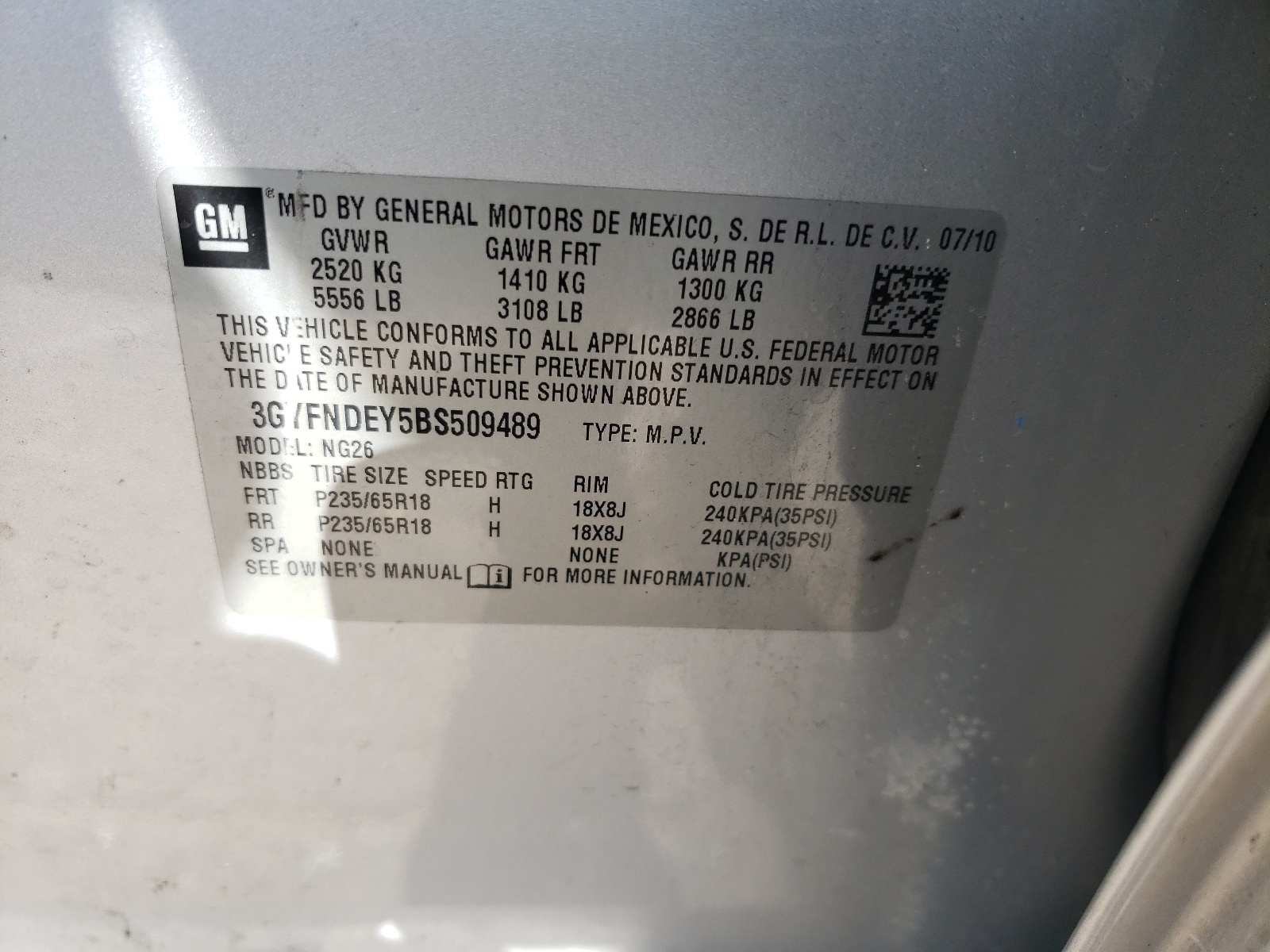 Photo 10 from auction – 2011 CADILLAC SRX LUXURY with VIN 3GYFNDEY5BS509489