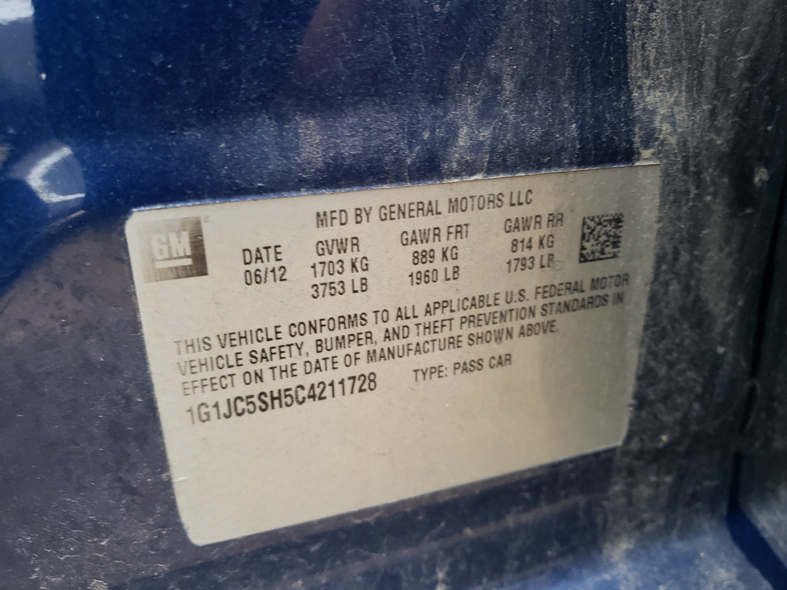Photo 10 from auction – 2012 CHEVROLET SONIC LT with VIN 1G1JC5SH5C4211728