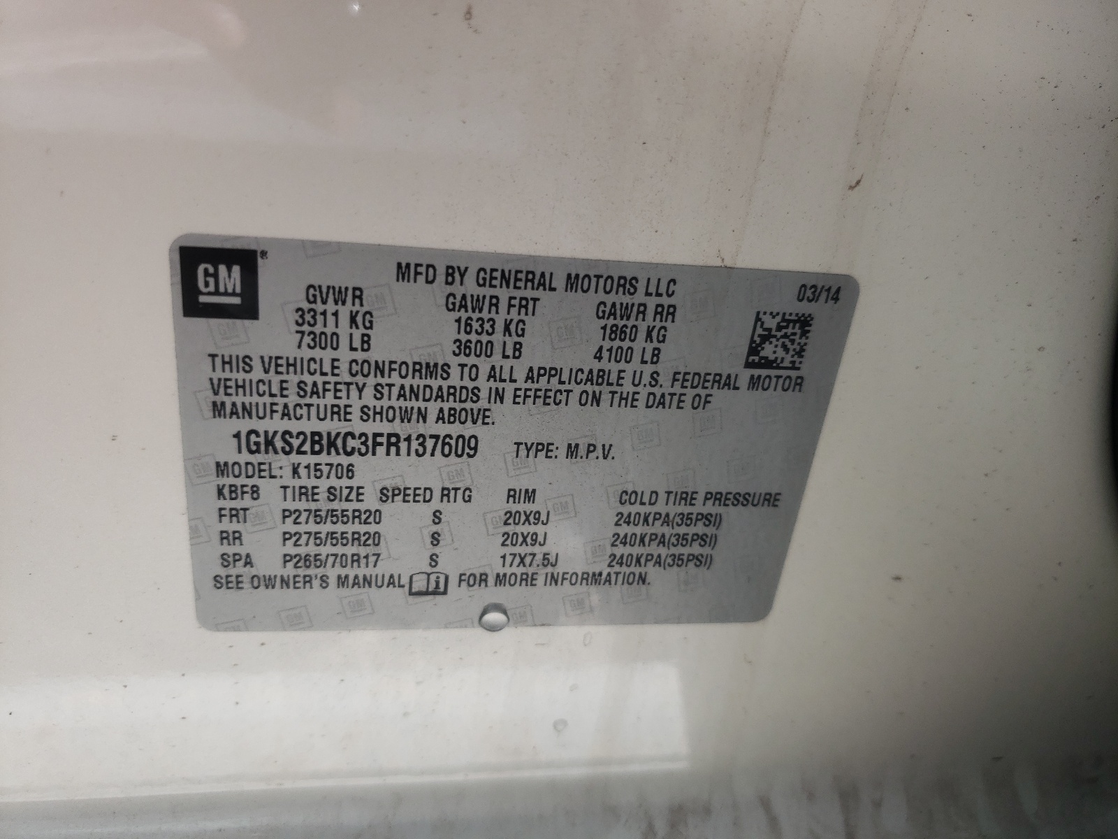 Photo 10 from auction – 2015 GMC YUKON SLT with VIN 1GKS2BKC3FR137609