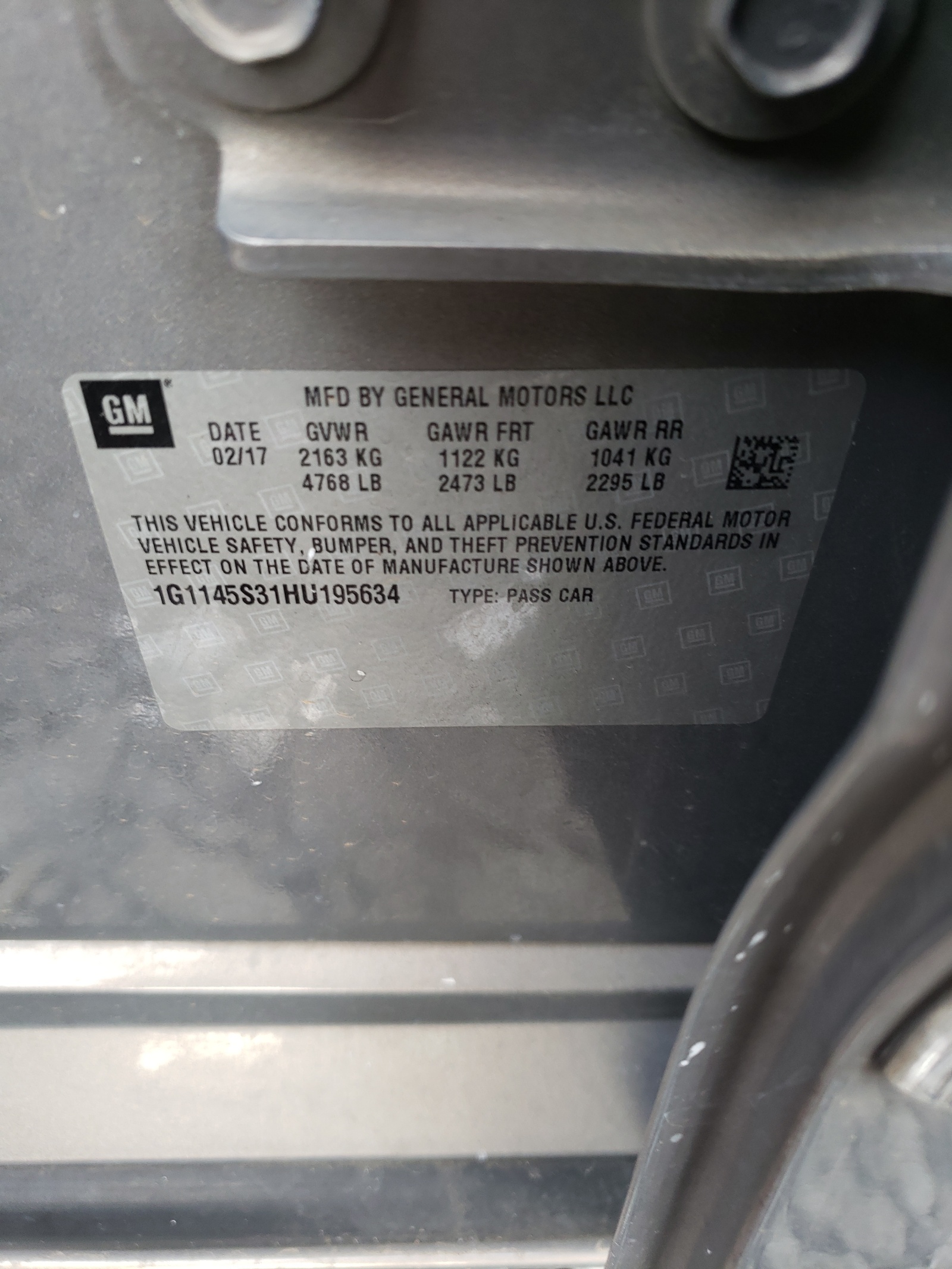 Photo 10 from auction – 2017 CHEVROLET IMPALA PRE with VIN 1G1145S31HU195634