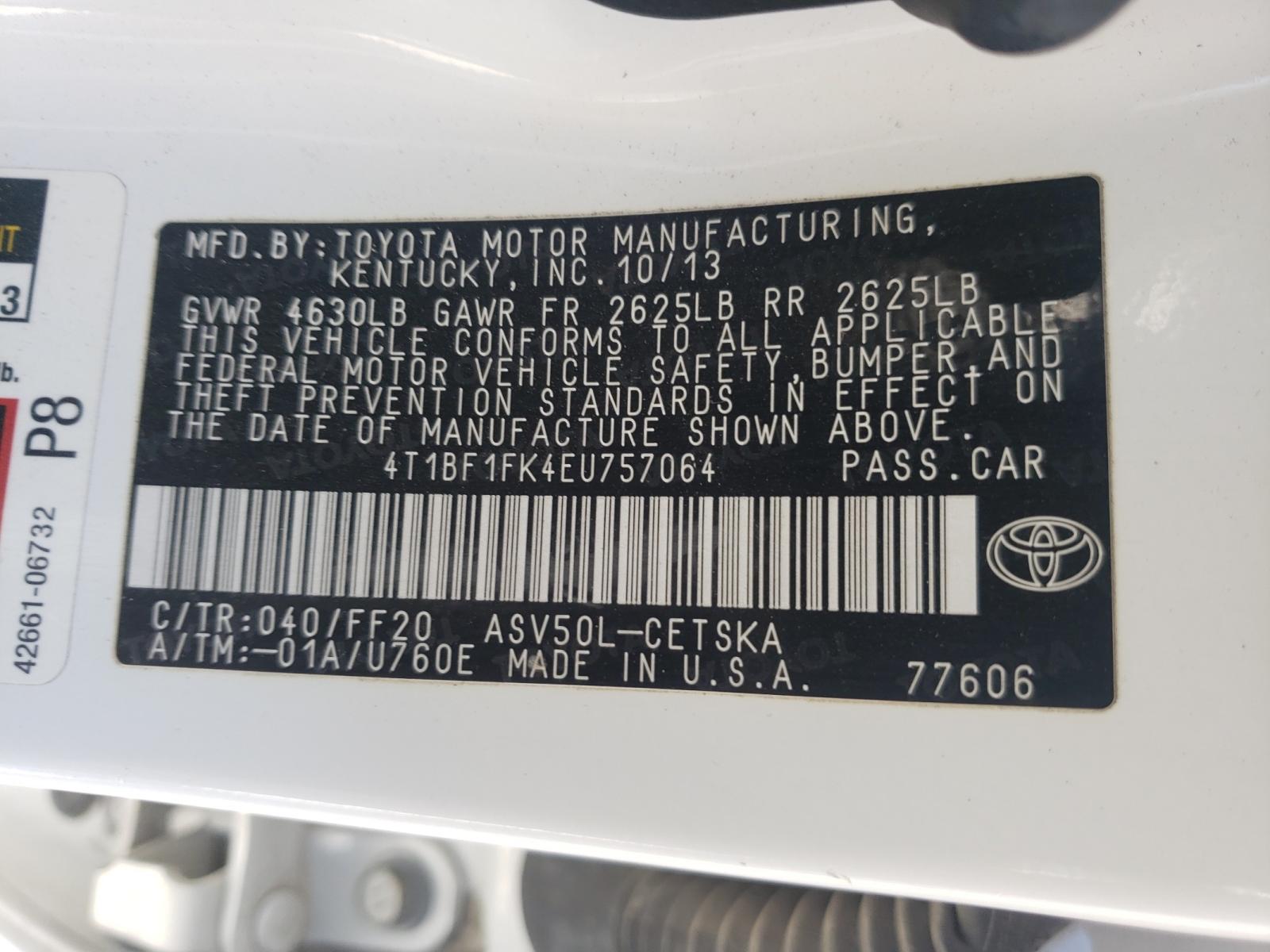 Photo 10 from auction – 2014 TOYOTA CAMRY L with VIN 4T1BF1FK4EU757064