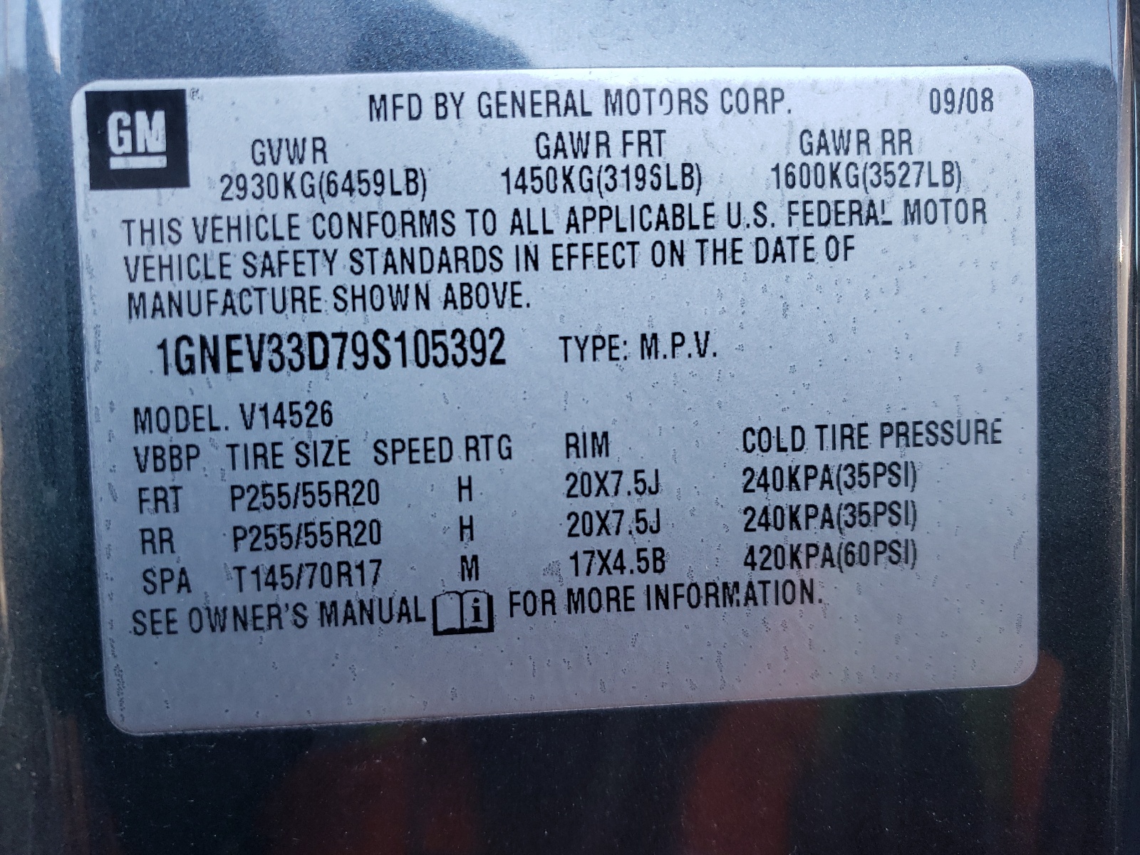 Photo 10 from auction – 2009 CHEVROLET TRAVERSE L with VIN 1GNEV33D79S105392
