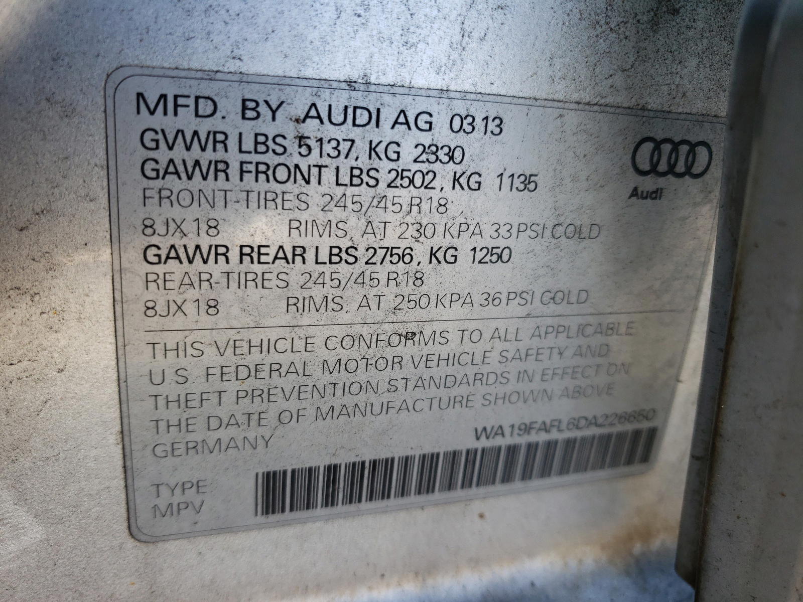Photo 10 from auction – 2013 AUDI A4 ALLROAD with VIN WA19FAFL6DA226650