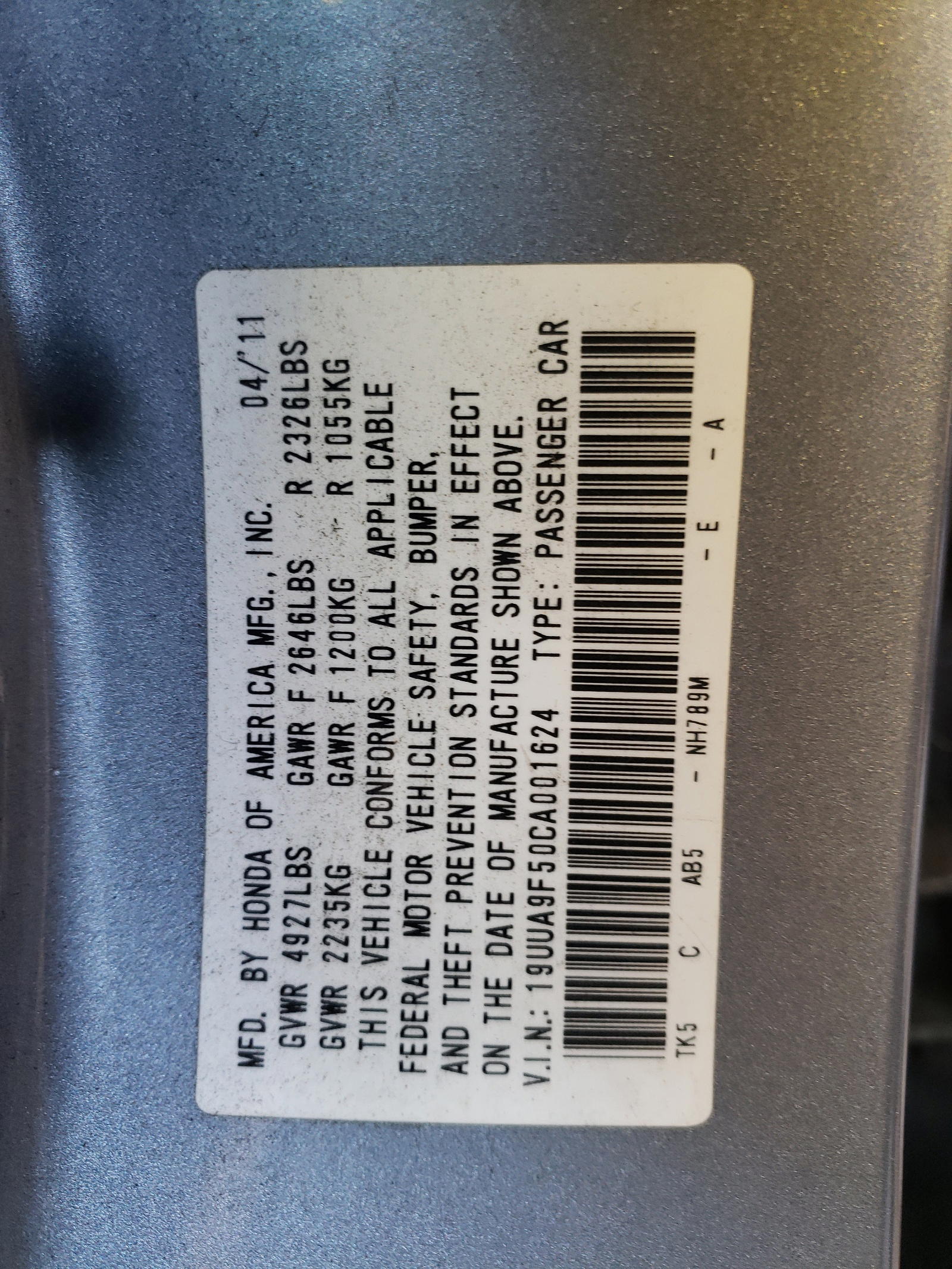 Photo 10 from auction – 2012 ACURA TL with VIN 19UUA9F50CA001624