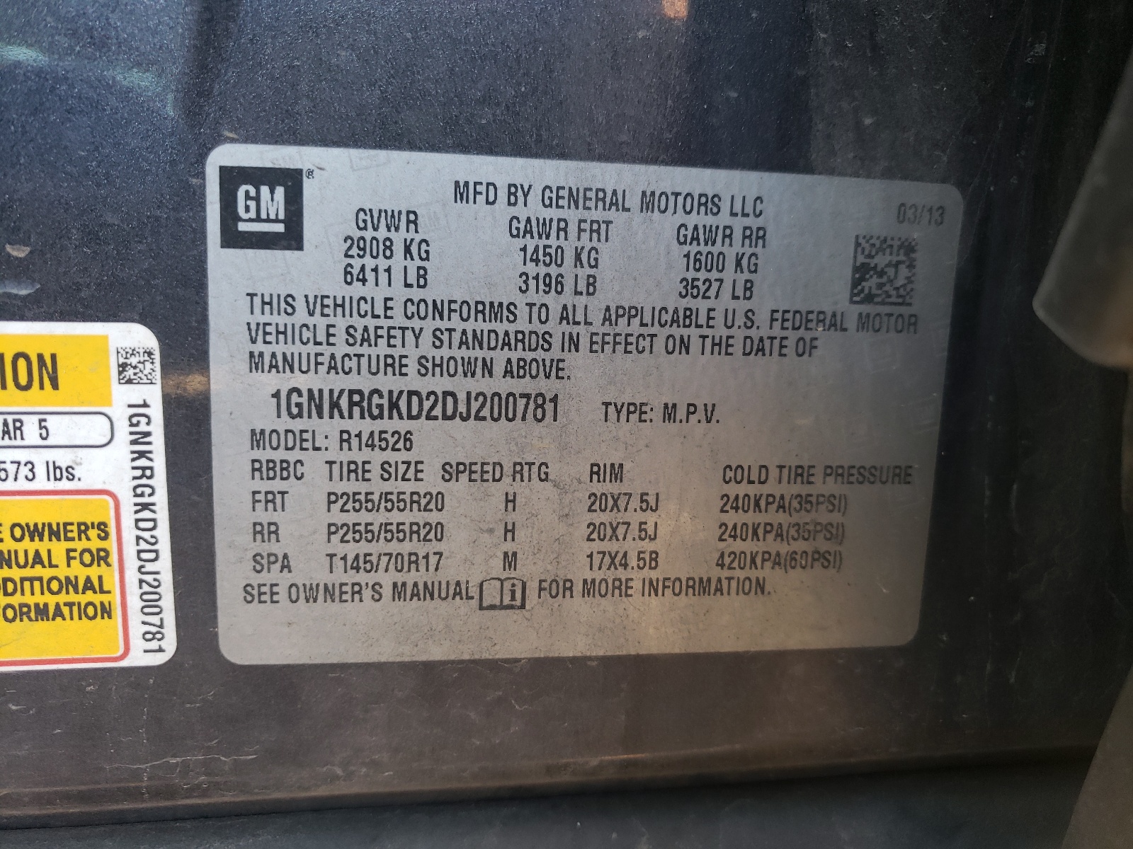 Photo 10 from auction – 2013 CHEVROLET TRAVERSE L with VIN 1GNKRGKD2DJ200781