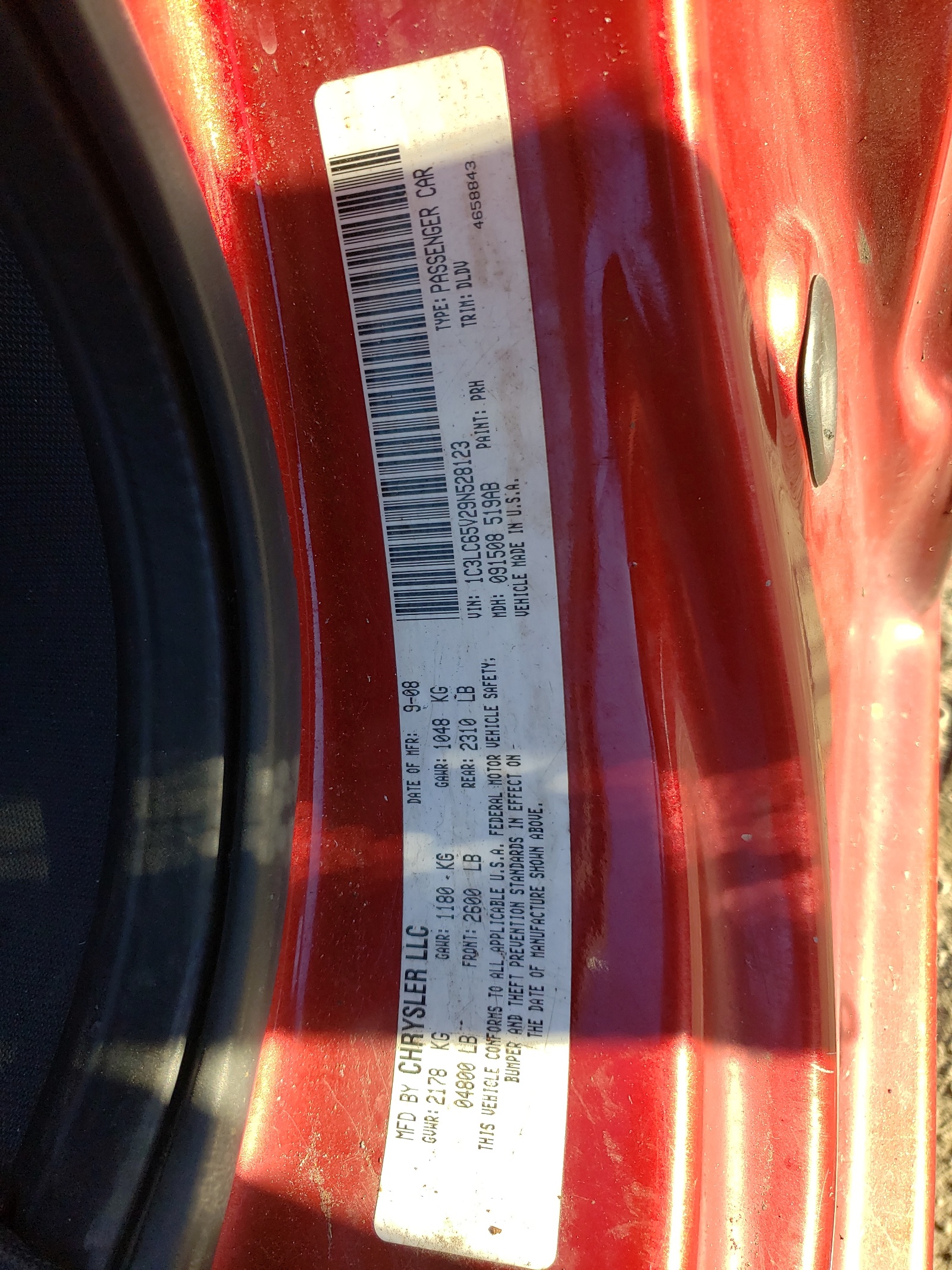 Photo 10 from auction – 2009 CHRYSLER SEBRING LI with VIN 1C3LC65V29N528123
