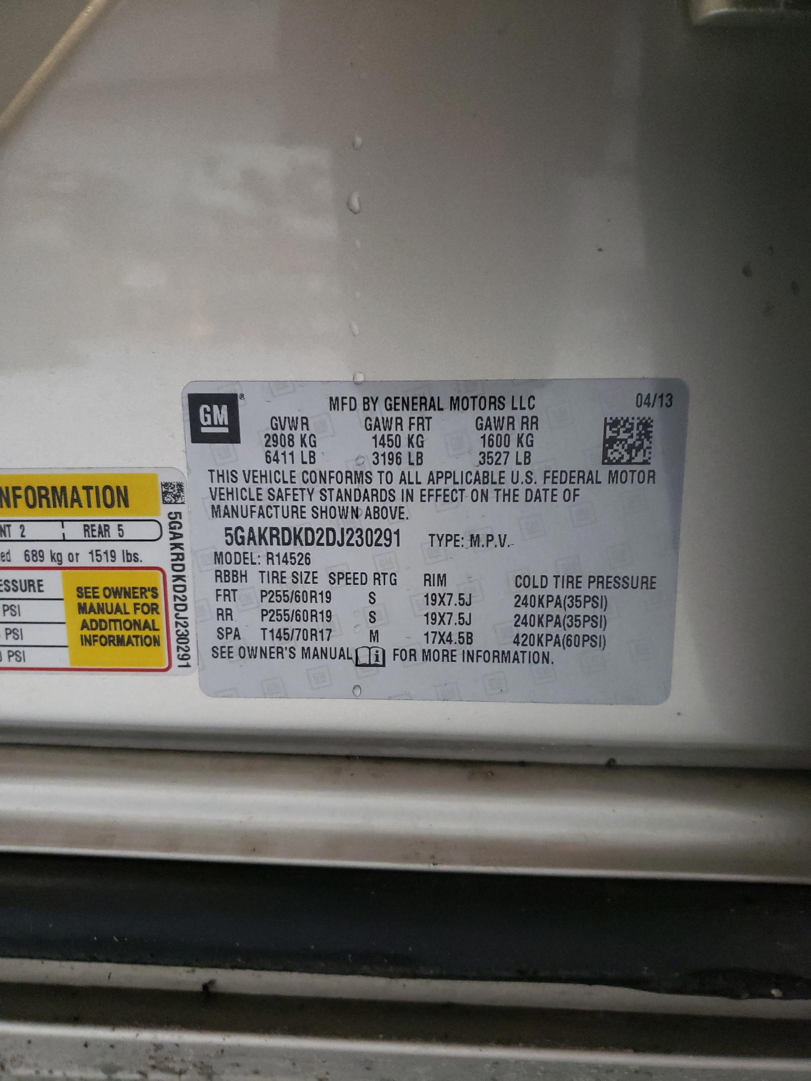 Photo 10 from auction – 2013 BUICK ENCLAVE with VIN 5GAKRDKD2DJ230291