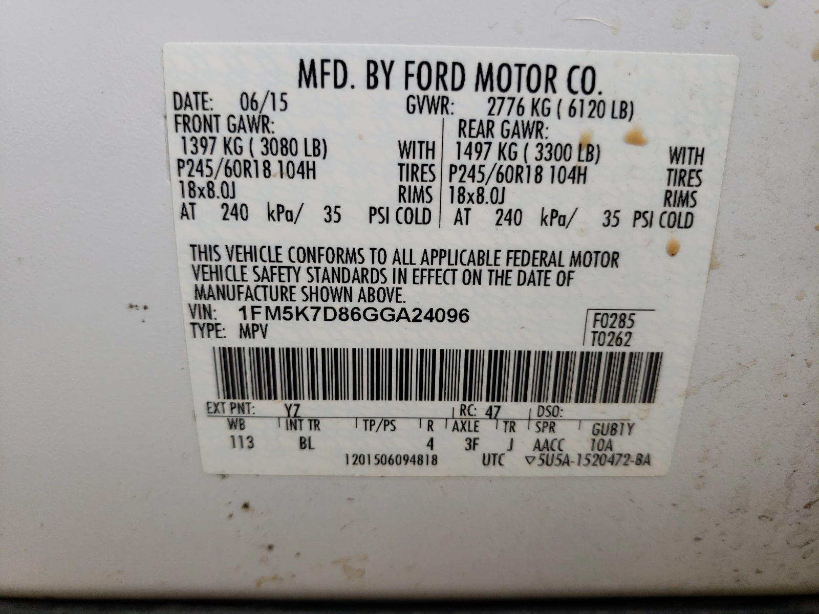 Photo 10 from auction – 2016 FORD EXPLORER X with VIN 1FM5K7D86GGA24096
