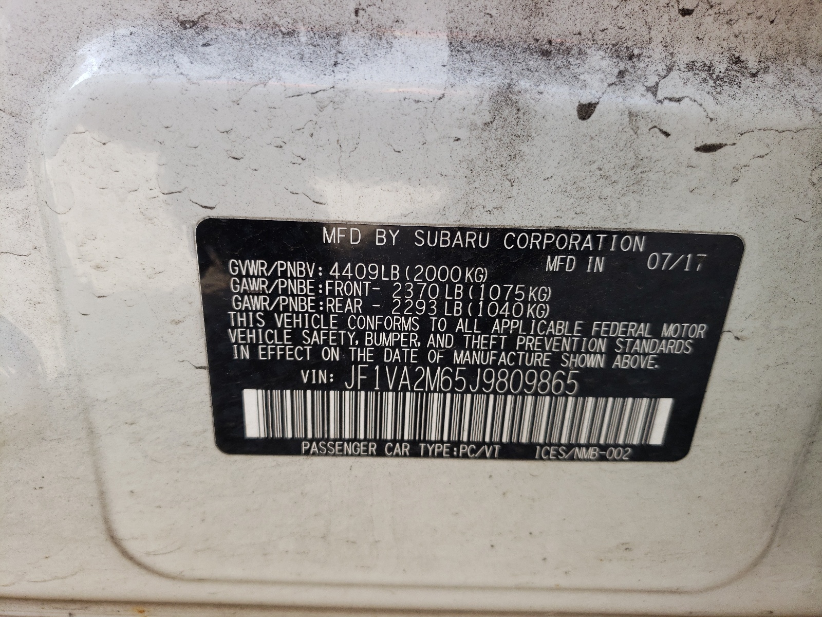 Photo 10 from auction – 2018 SUBARU WRX STI with VIN JF1VA2M65J9809865