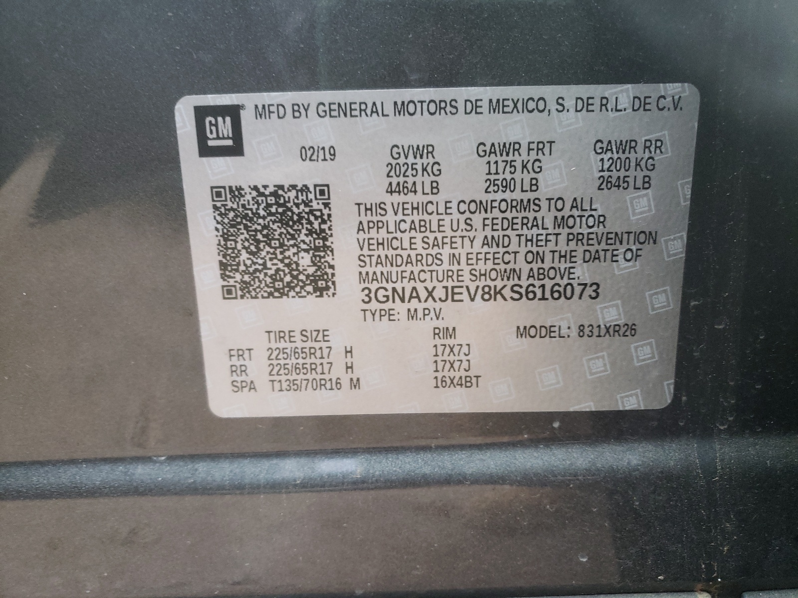Photo 10 from auction – 2019 CHEVROLET EQUINOX LT with VIN 3GNAXJEV8KS616073