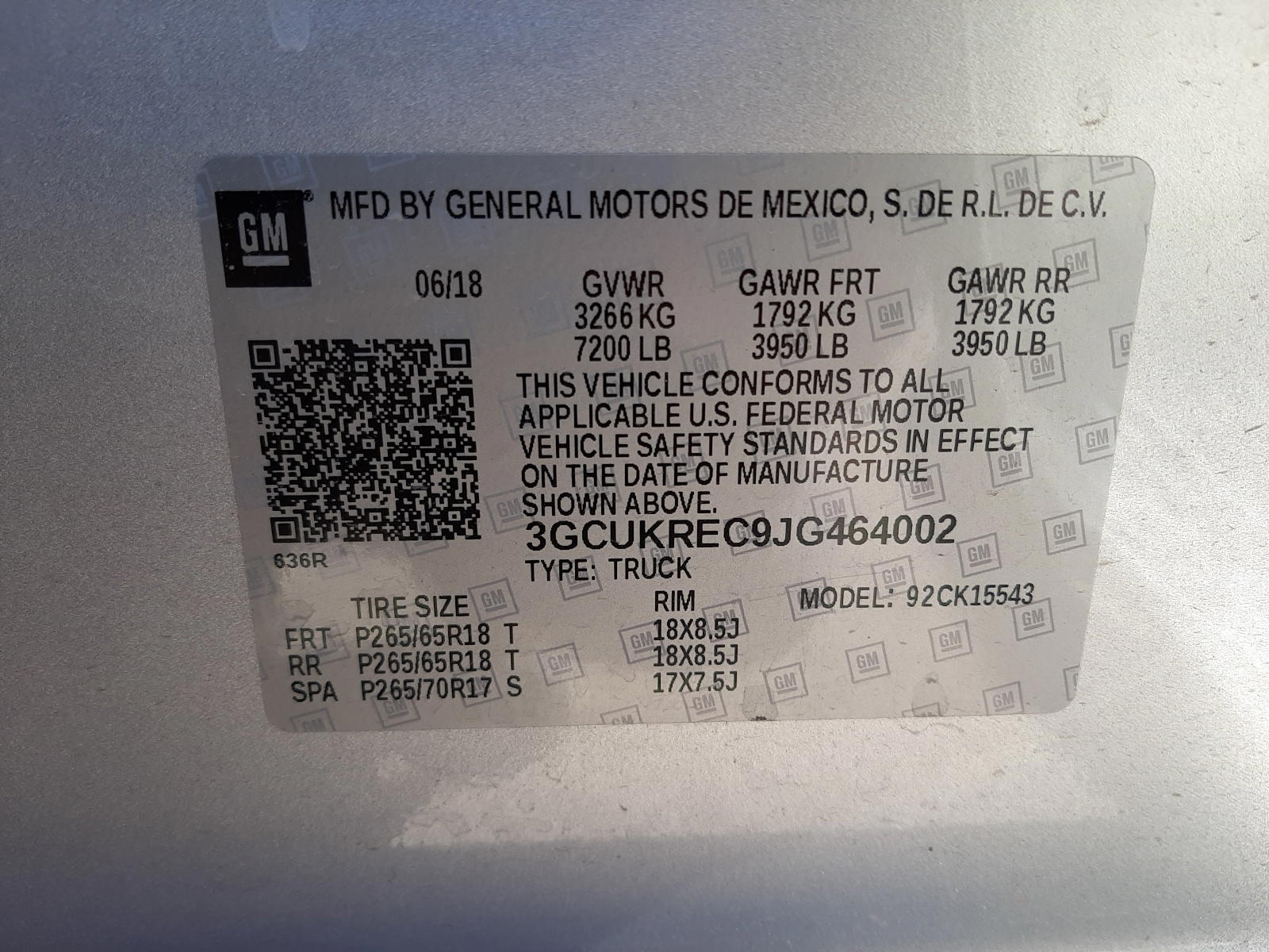 Photo 10 from auction – 2018 CHEVROLET SILVERADO with VIN 3GCUKREC9JG464002