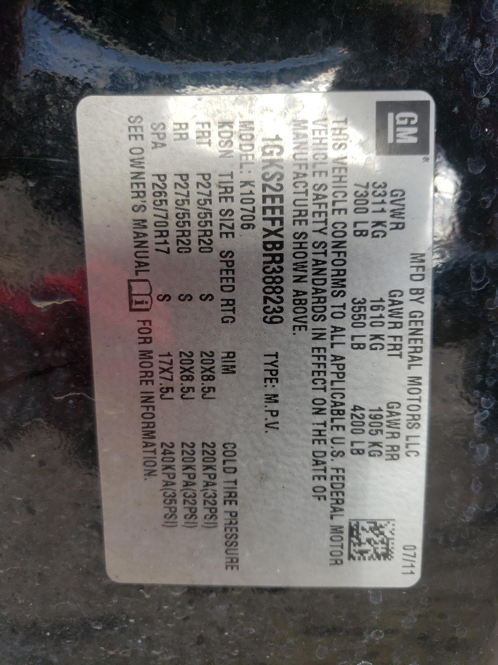 Photo 10 from auction – 2011 GMC YUKON DENA with VIN 1GKS2EEFXBR388239