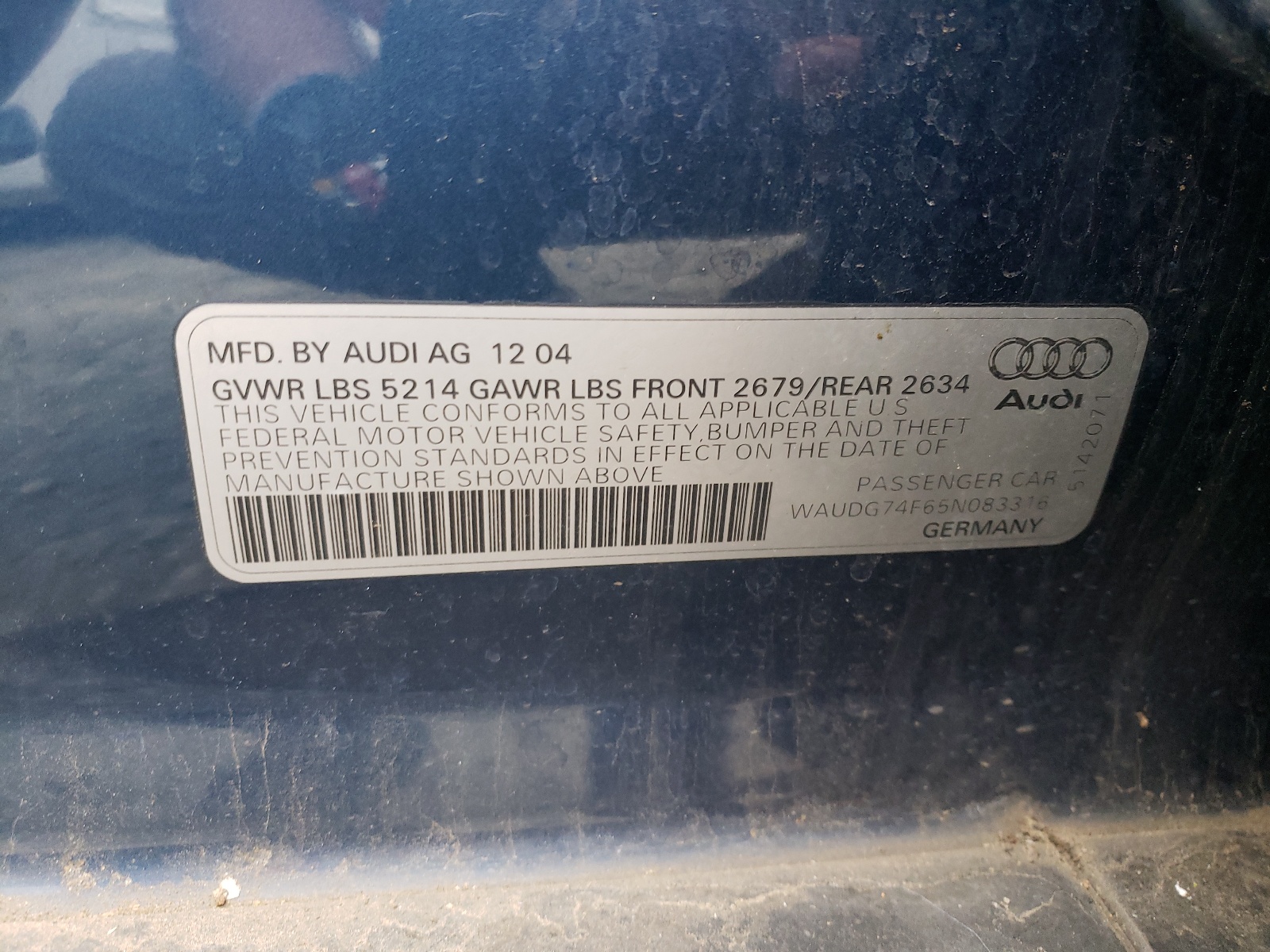 Photo 10 from auction – 2005 AUDI A6 3.2 QUA with VIN WAUDG74F65N083316