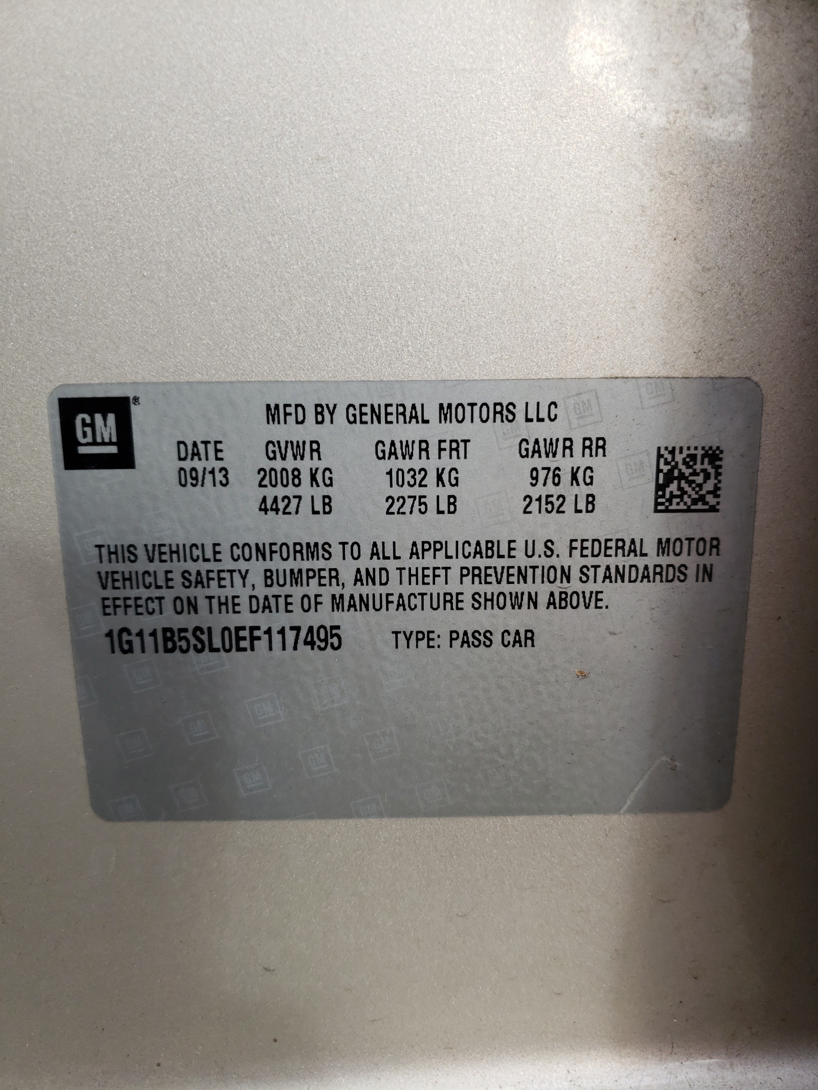 Zdjęcie 10 z aukcji – 2014 CHEVROLET MALIBU LS z VIN 1G11B5SL0EF117495