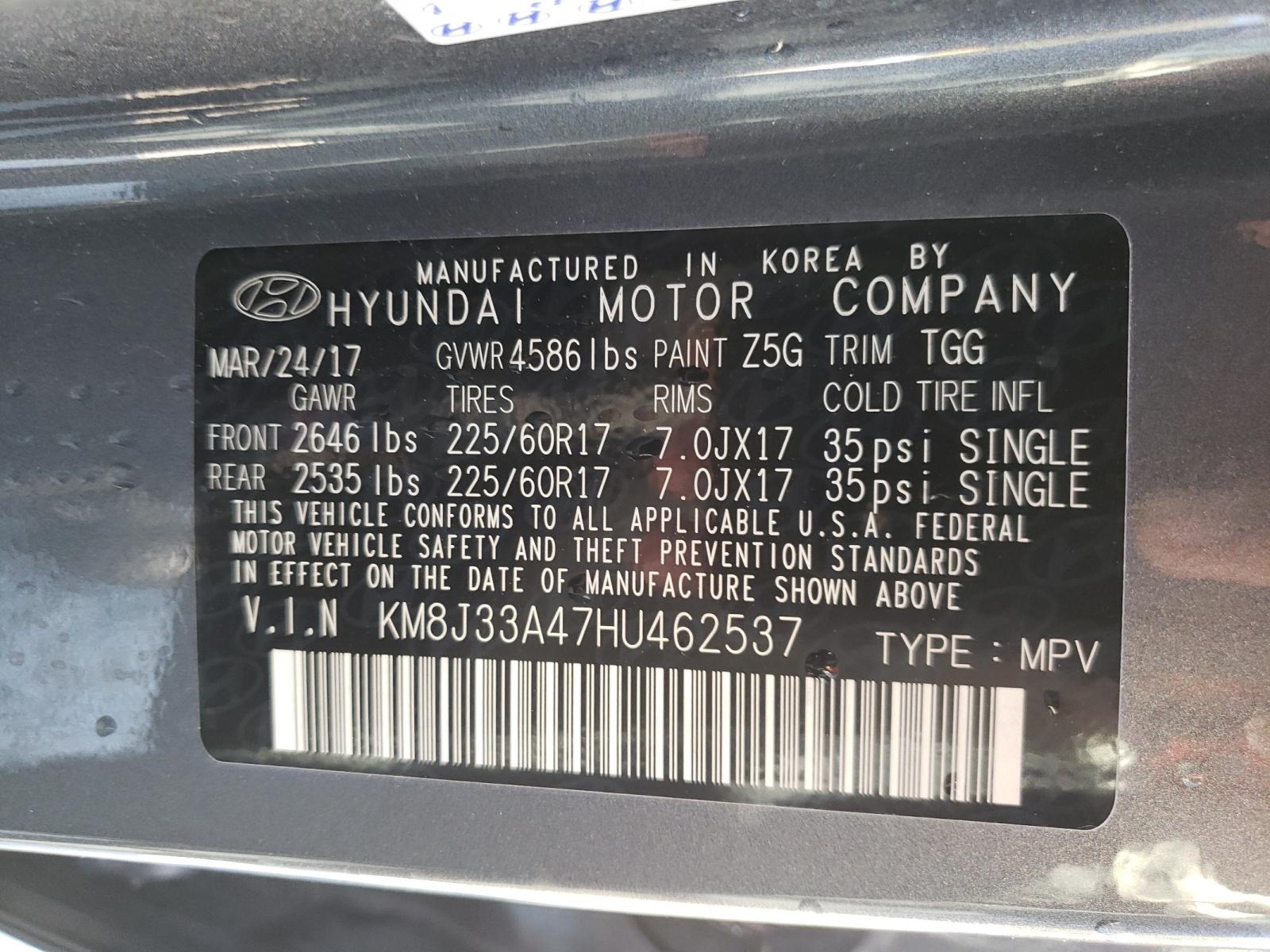 Photo 10 from auction – 2017 HYUNDAI TUCSON LIM with VIN KM8J33A47HU462537